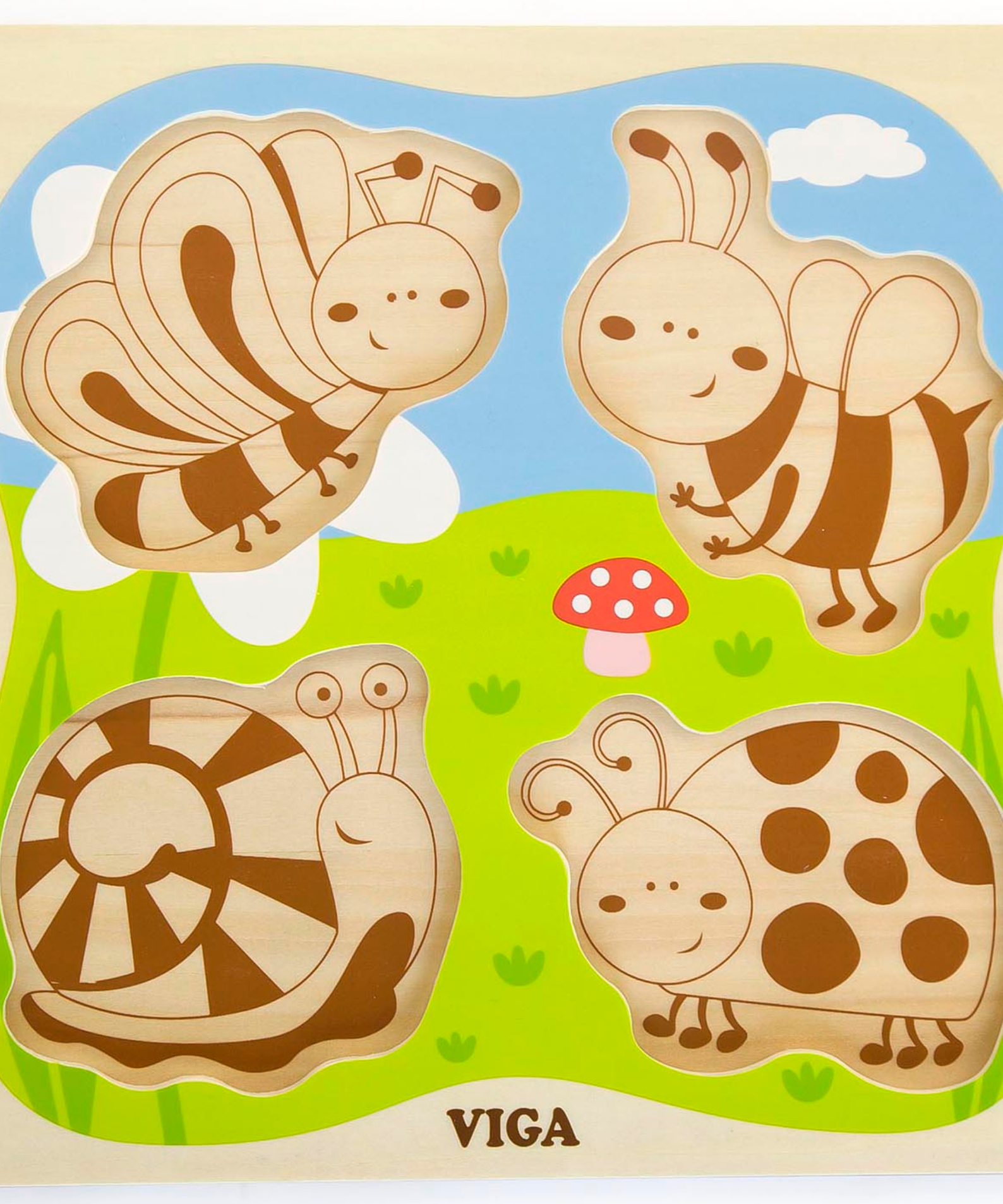 Viga Insect, 4 Piece Knob Puzzle, Montessori Wooden Toy, Develops Sensory, Cognitive & Fine Motor Skills, Non-Toxic & Eco-friendly Kids Educational Toy, Suitable for Boys and Girls Aged 12M+