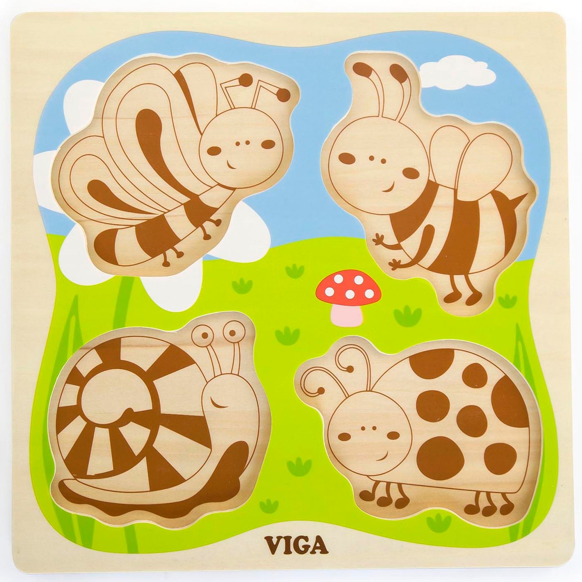 Viga Insect, 4 Piece Knob Puzzle, Montessori Wooden Toy, Develops Sensory, Cognitive & Fine Motor Skills, Non-Toxic & Eco-friendly Kids Educational Toy, Suitable for Boys and Girls Aged 12M+