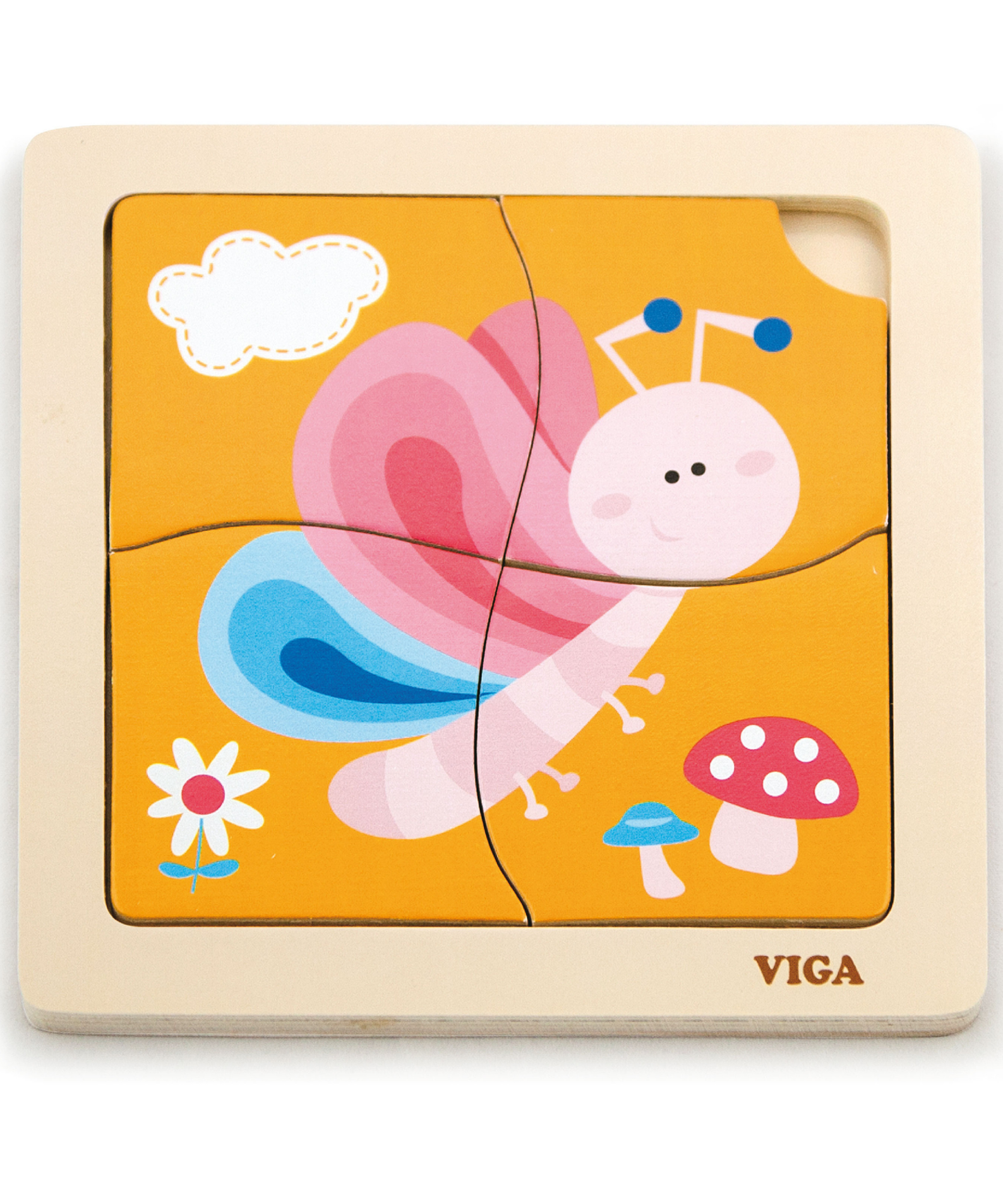 Viga Butterfly, 4 Piece Block Puzzle, Montessori Wooden Toy, Develops Sensory, Cognitive & Fine Motor Skills, Non-Toxic & Eco-friendly Kids Educational Toy, Suitable for Boys and Girls Aged 12M+