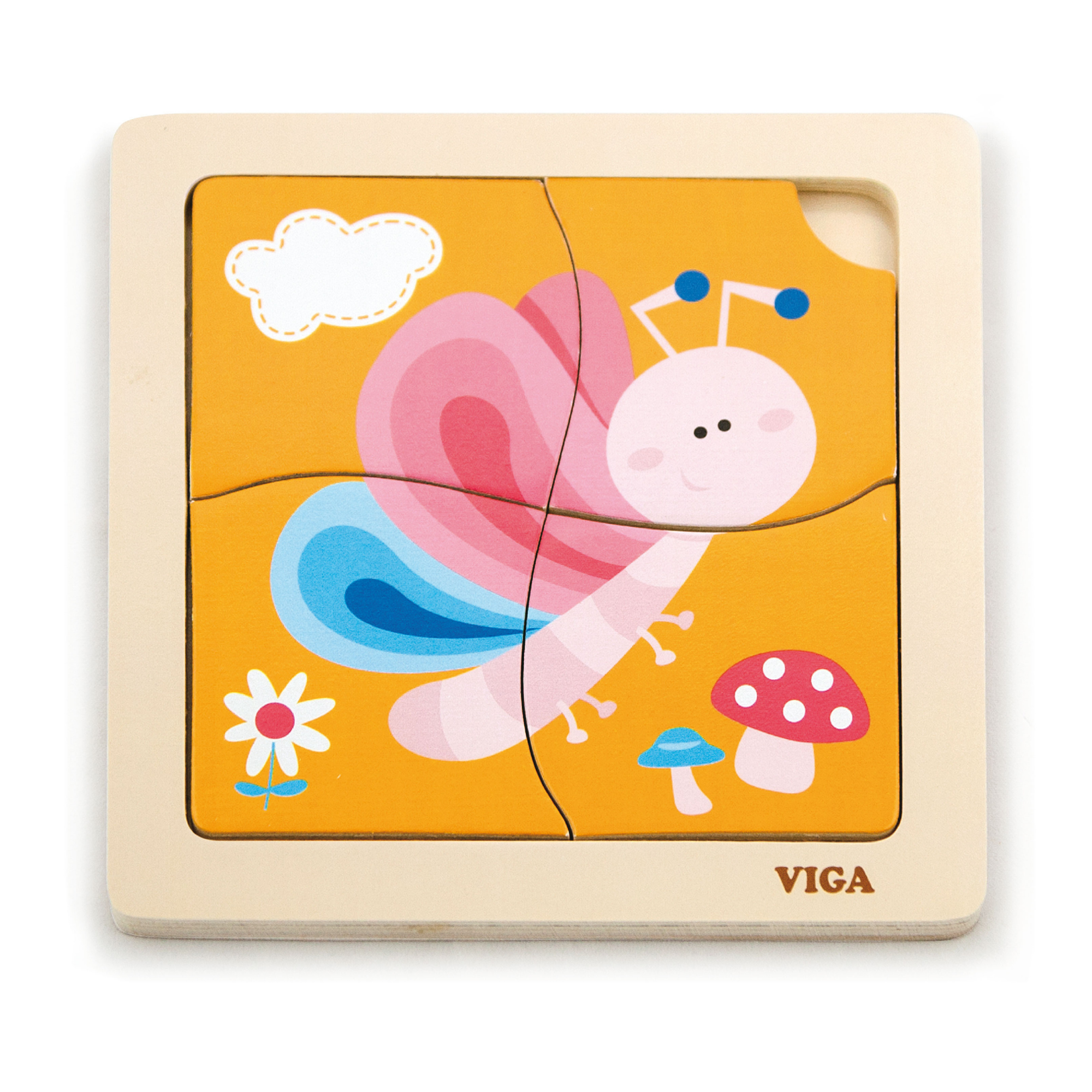 Viga Butterfly, 4 Piece Block Puzzle, Montessori Wooden Toy, Develops Sensory, Cognitive & Fine Motor Skills, Non-Toxic & Eco-friendly Kids Educational Toy, Suitable for Boys and Girls Aged 12M+
