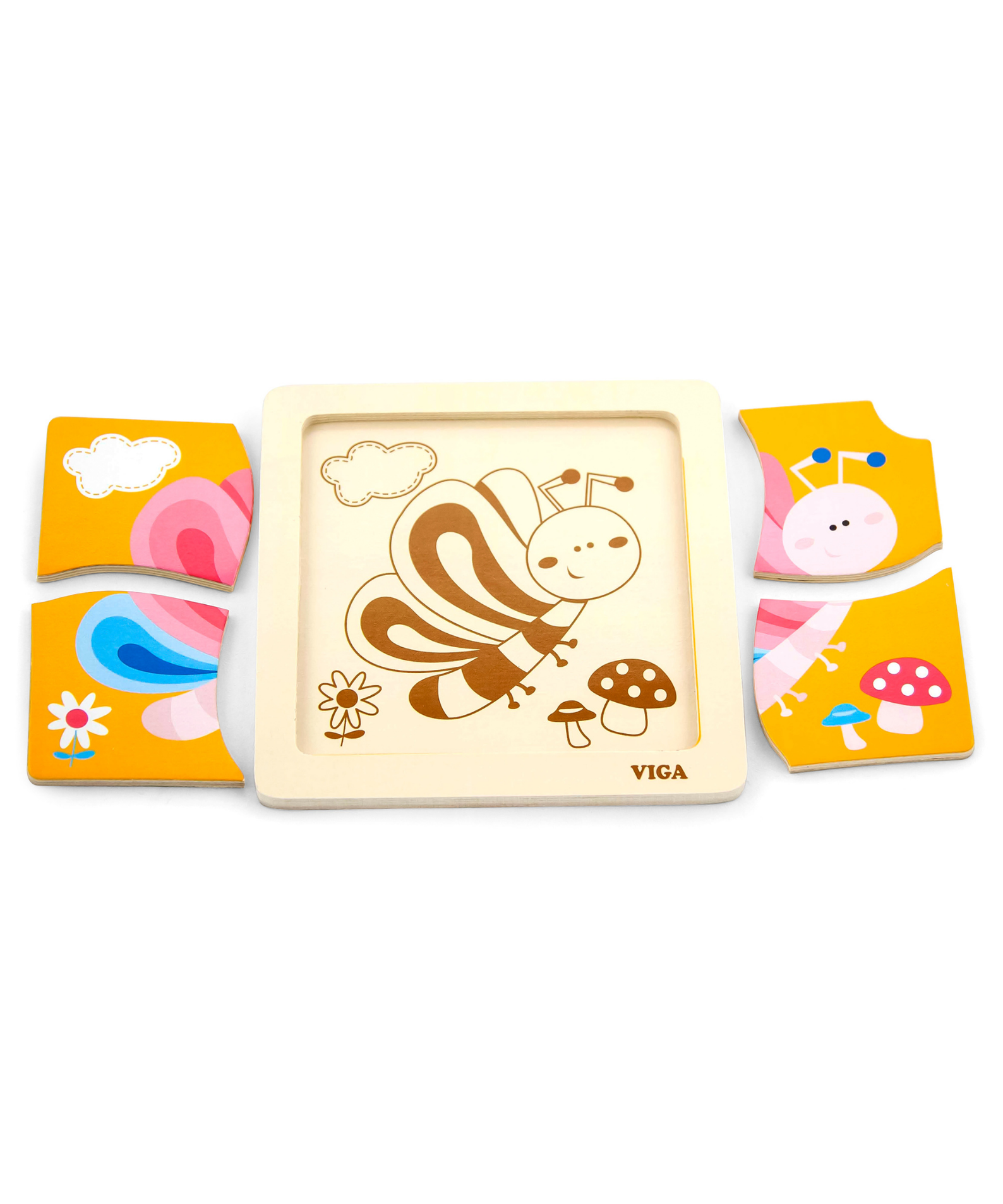 Viga Butterfly, 4 Piece Block Puzzle, Montessori Wooden Toy, Develops Sensory, Cognitive & Fine Motor Skills, Non-Toxic & Eco-friendly Kids Educational Toy, Suitable for Boys and Girls Aged 12M+