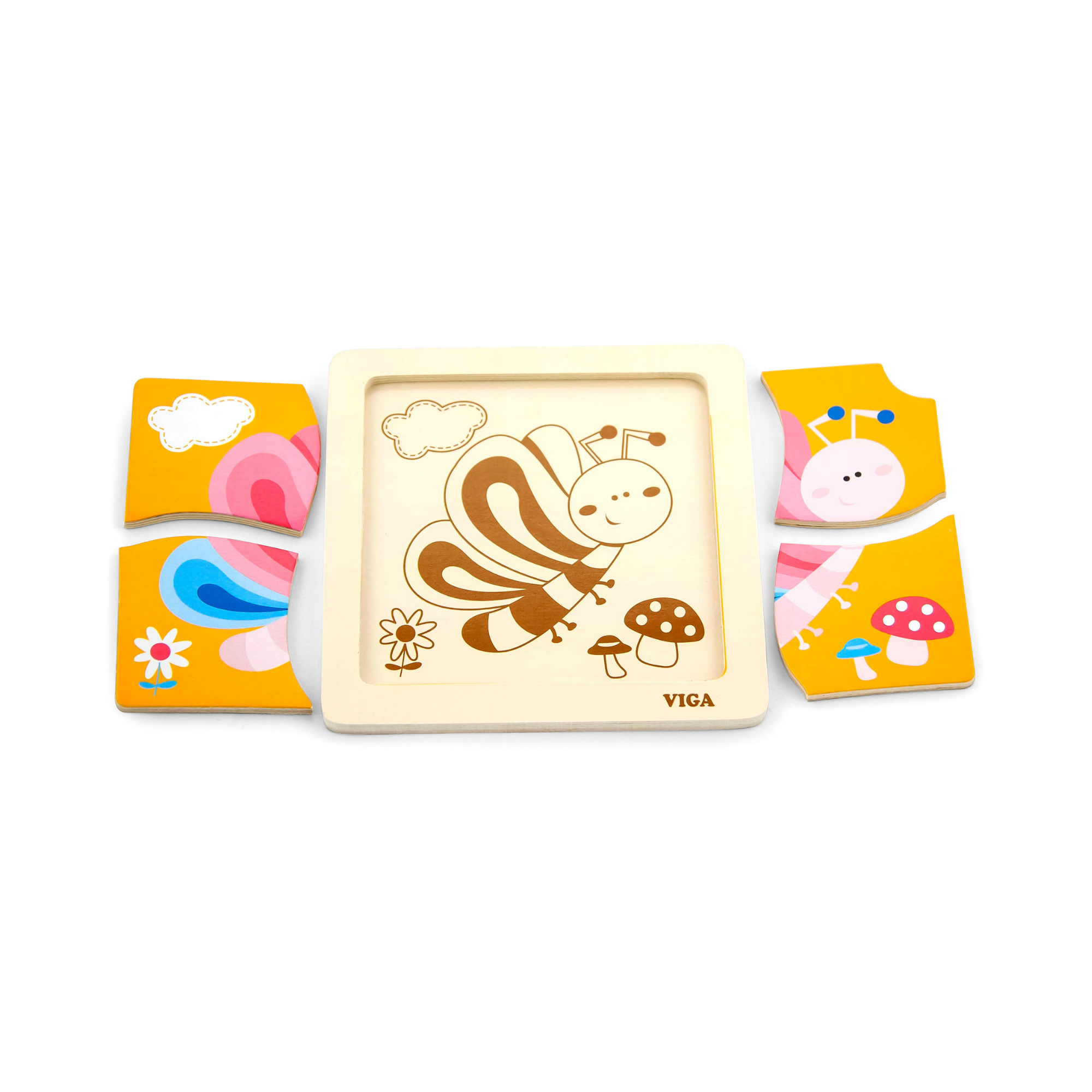 Viga Butterfly, 4 Piece Block Puzzle, Montessori Wooden Toy, Develops Sensory, Cognitive & Fine Motor Skills, Non-Toxic & Eco-friendly Kids Educational Toy, Suitable for Boys and Girls Aged 12M+