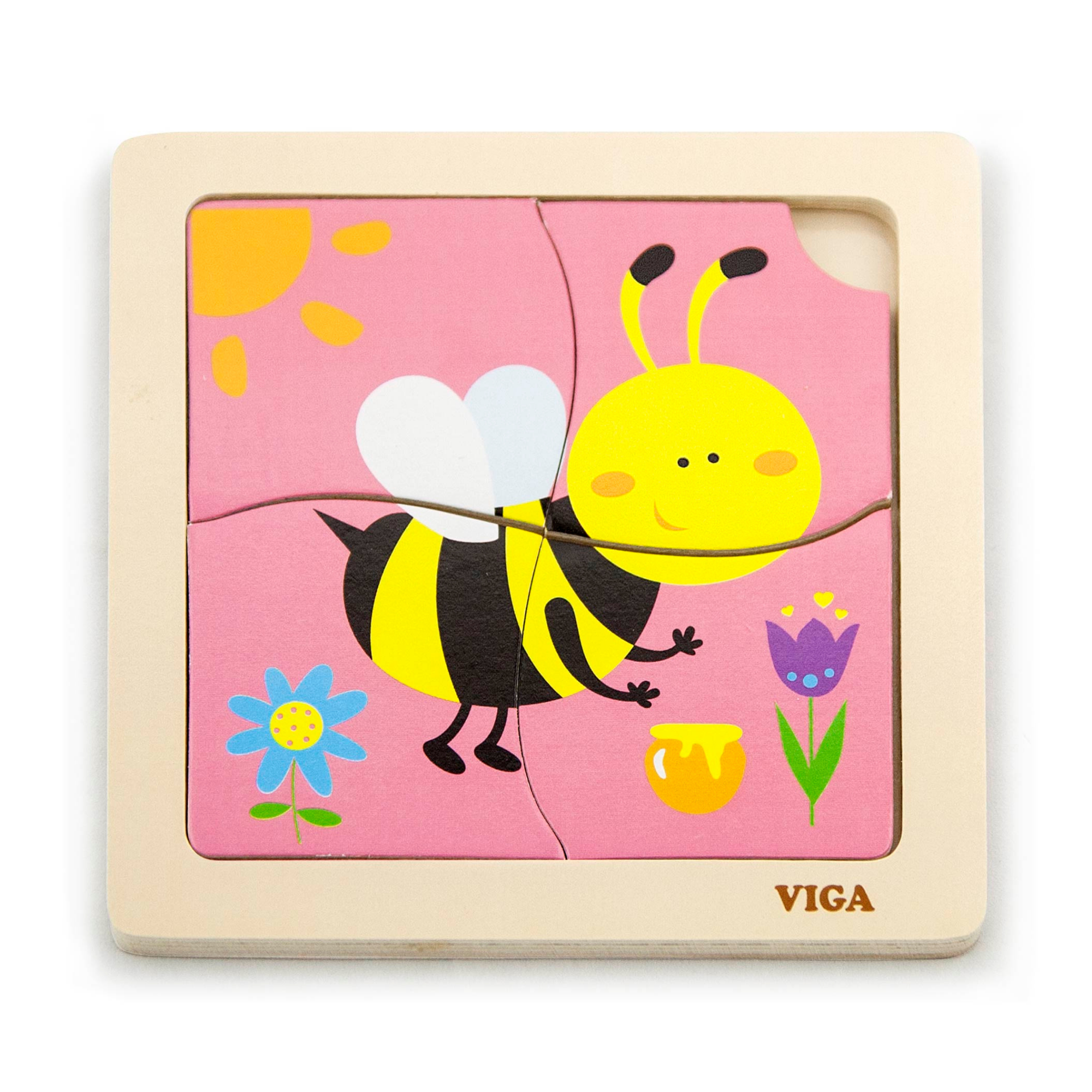 Viga Honey Bee, 4 Piece Block Puzzle, Montessori Wooden Toy, Develops Sensory, Cognitive & Fine Motor Skills, Non-Toxic & Eco-friendly Kids Educational Toy, Suitable for Boys and Girls Aged 12M+
