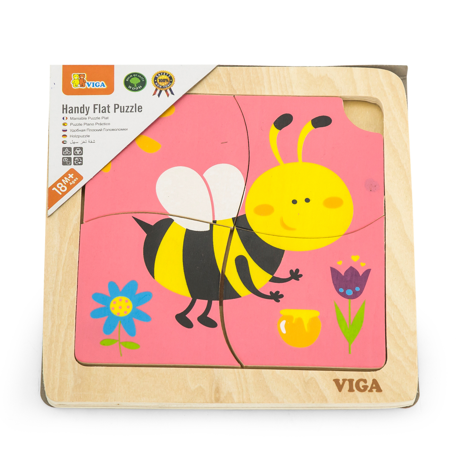 Viga Honey Bee, 4 Piece Block Puzzle, Montessori Wooden Toy, Develops Sensory, Cognitive & Fine Motor Skills, Non-Toxic & Eco-friendly Kids Educational Toy, Suitable for Boys and Girls Aged 12M+