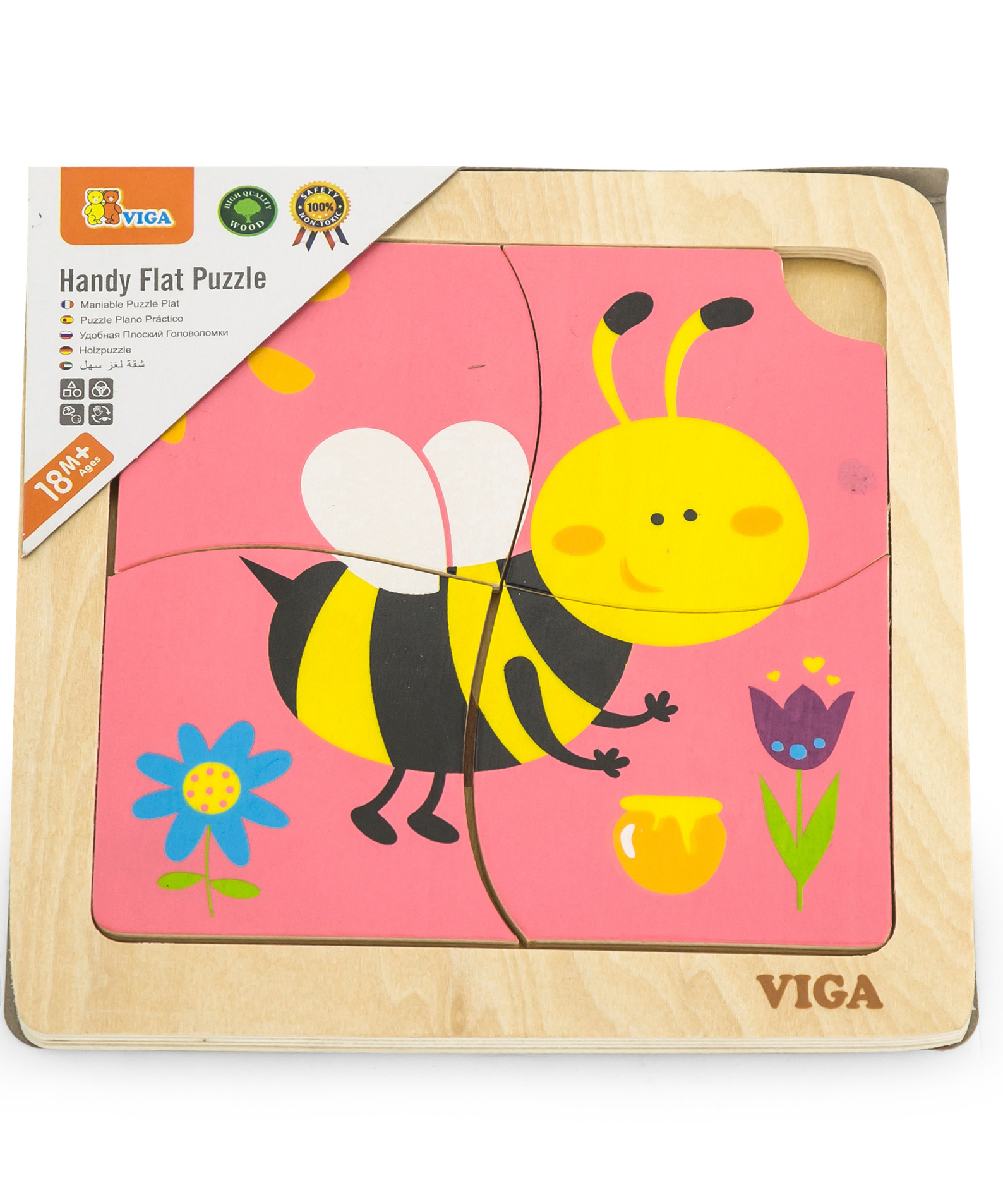 Viga Honey Bee, 4 Piece Block Puzzle, Montessori Wooden Toy, Develops Sensory, Cognitive & Fine Motor Skills, Non-Toxic & Eco-friendly Kids Educational Toy, Suitable for Boys and Girls Aged 12M+