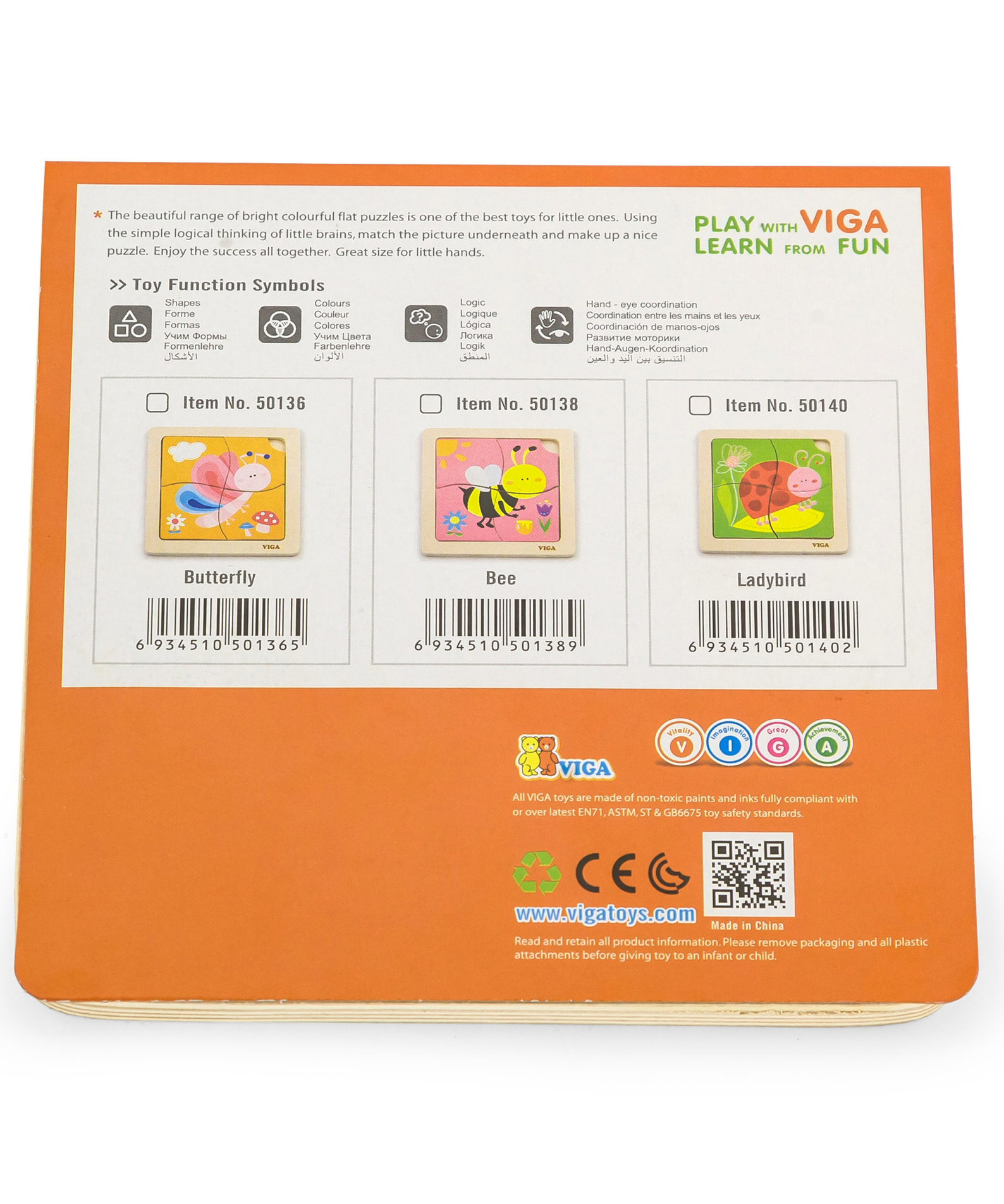 Viga Honey Bee, 4 Piece Block Puzzle, Montessori Wooden Toy, Develops Sensory, Cognitive & Fine Motor Skills, Non-Toxic & Eco-friendly Kids Educational Toy, Suitable for Boys and Girls Aged 12M+