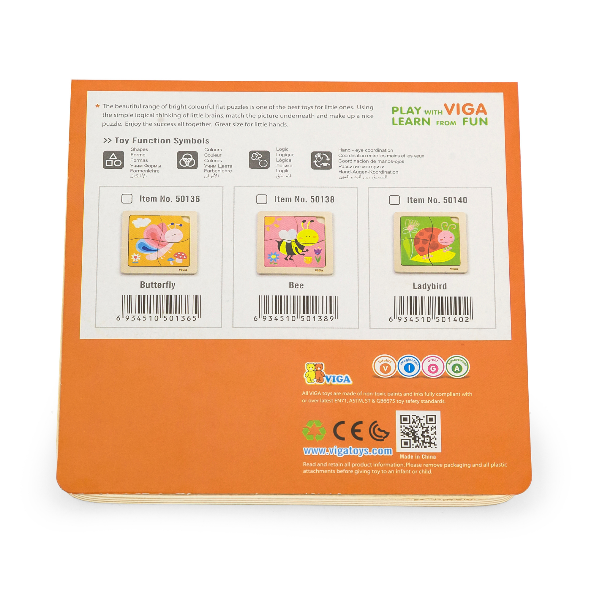 Viga Honey Bee, 4 Piece Block Puzzle, Montessori Wooden Toy, Develops Sensory, Cognitive & Fine Motor Skills, Non-Toxic & Eco-friendly Kids Educational Toy, Suitable for Boys and Girls Aged 12M+