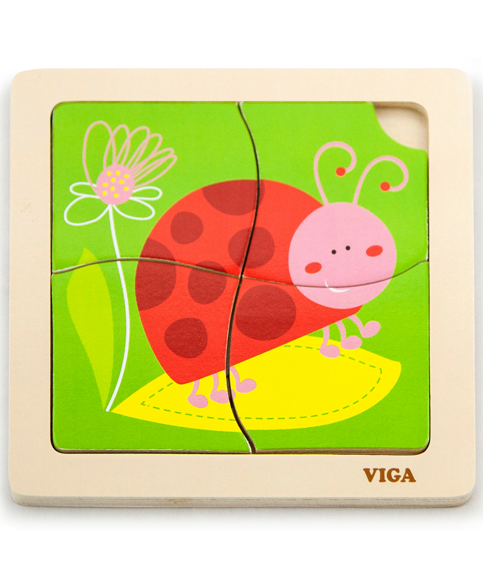 Viga Ladybird, 4 Piece Block Puzzle, Montessori Wooden Toy, Develops Sensory, Cognitive & Fine Motor Skills, Non-Toxic & Eco-friendly Kids Educational Toy, Suitable for Boys and Girls Aged 12M+
