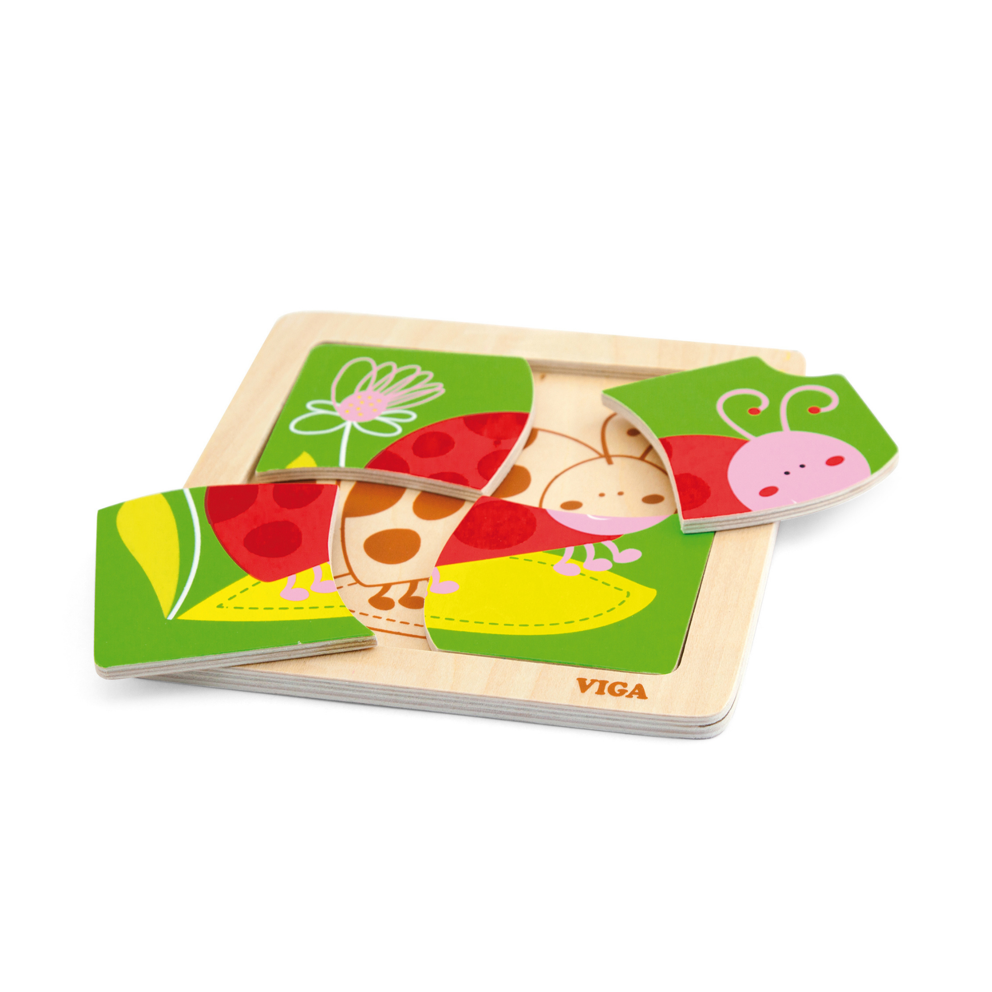 Viga Ladybird, 4 Piece Block Puzzle, Montessori Wooden Toy, Develops Sensory, Cognitive & Fine Motor Skills, Non-Toxic & Eco-friendly Kids Educational Toy, Suitable for Boys and Girls Aged 12M+