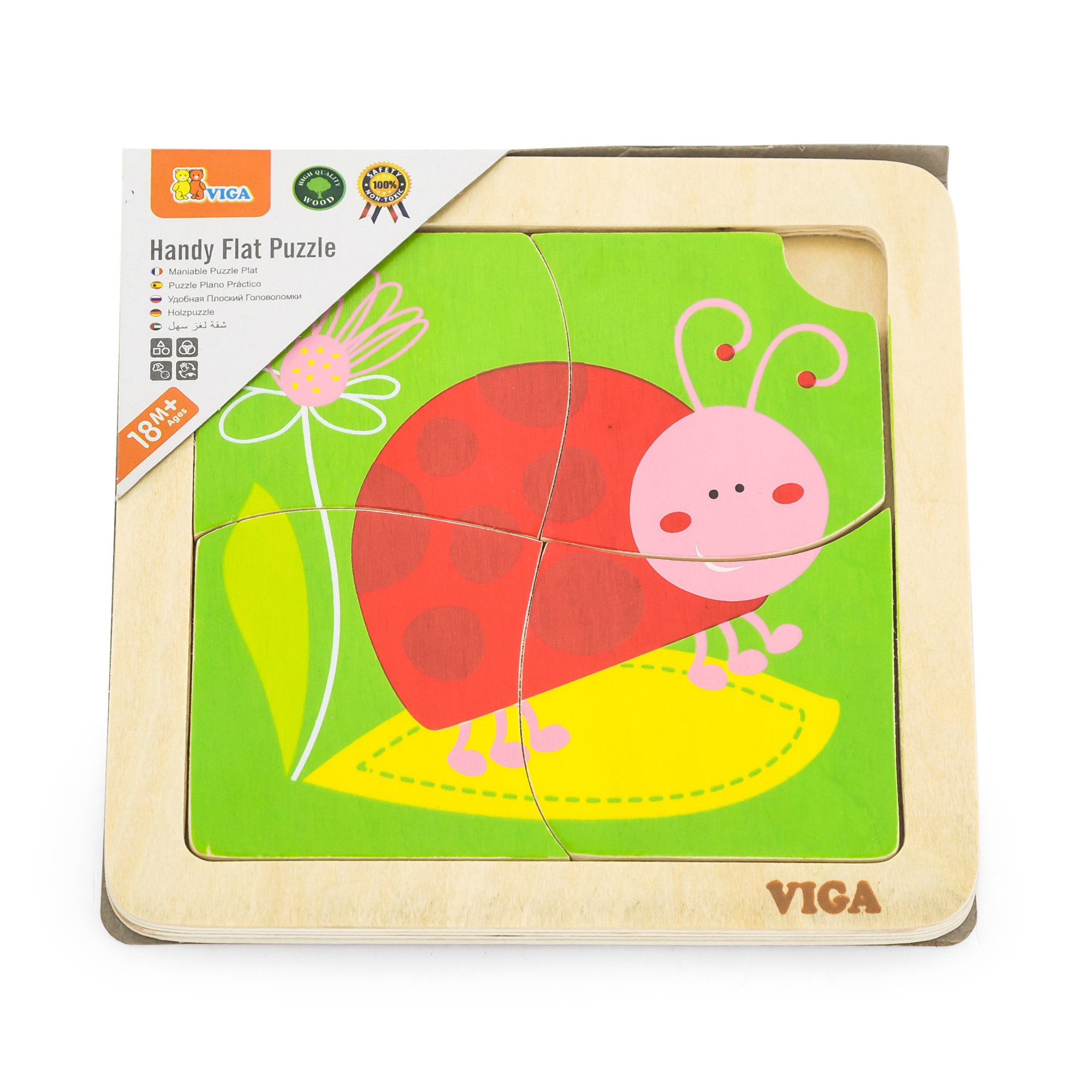Viga Ladybird, 4 Piece Block Puzzle, Montessori Wooden Toy, Develops Sensory, Cognitive & Fine Motor Skills, Non-Toxic & Eco-friendly Kids Educational Toy, Suitable for Boys and Girls Aged 12M+
