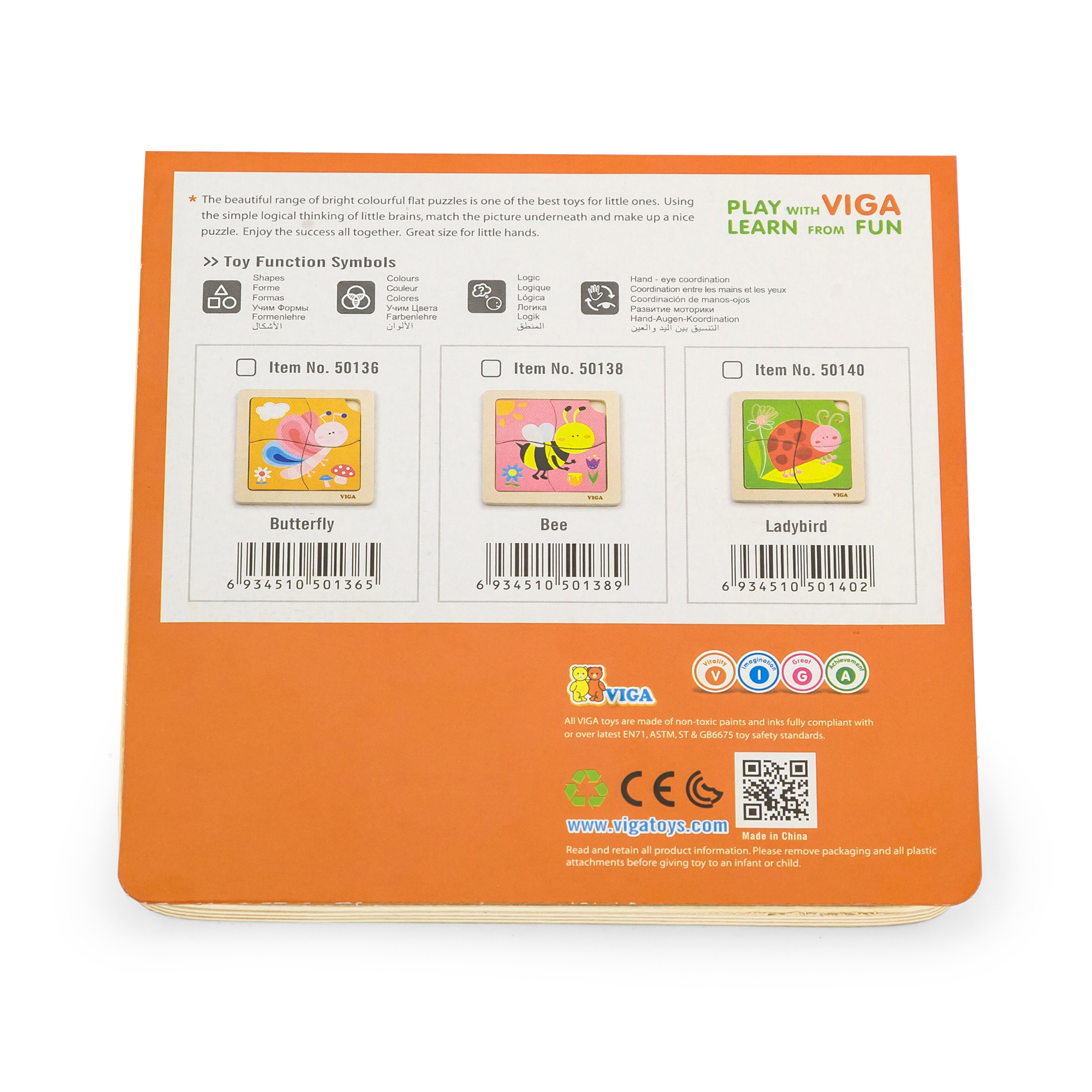 Viga Ladybird, 4 Piece Block Puzzle, Montessori Wooden Toy, Develops Sensory, Cognitive & Fine Motor Skills, Non-Toxic & Eco-friendly Kids Educational Toy, Suitable for Boys and Girls Aged 12M+