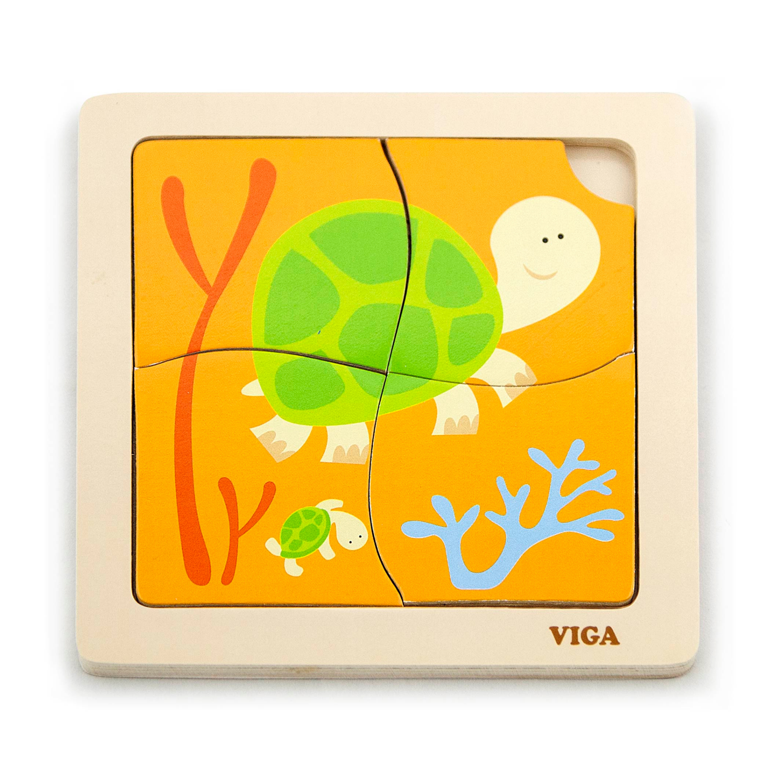 Viga Tortoise, 4 Piece Block Puzzle, Montessori Wooden Toy, Develops Sensory, Cognitive & Fine Motor Skills, Non-Toxic & Eco-friendly Kids Educational Toy, Suitable for Boys and Girls Aged 12M+
