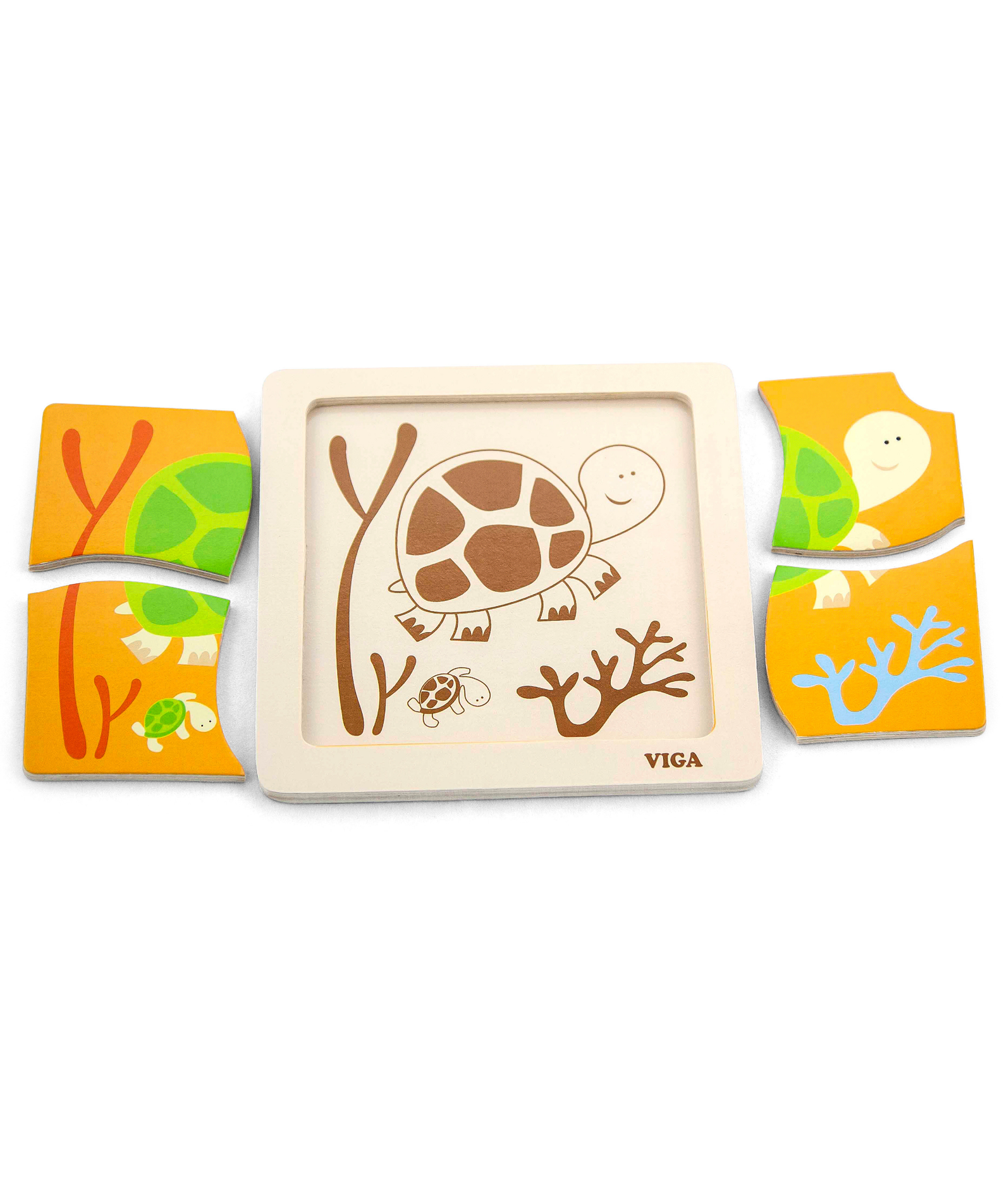 Viga Tortoise, 4 Piece Block Puzzle, Montessori Wooden Toy, Develops Sensory, Cognitive & Fine Motor Skills, Non-Toxic & Eco-friendly Kids Educational Toy, Suitable for Boys and Girls Aged 12M+