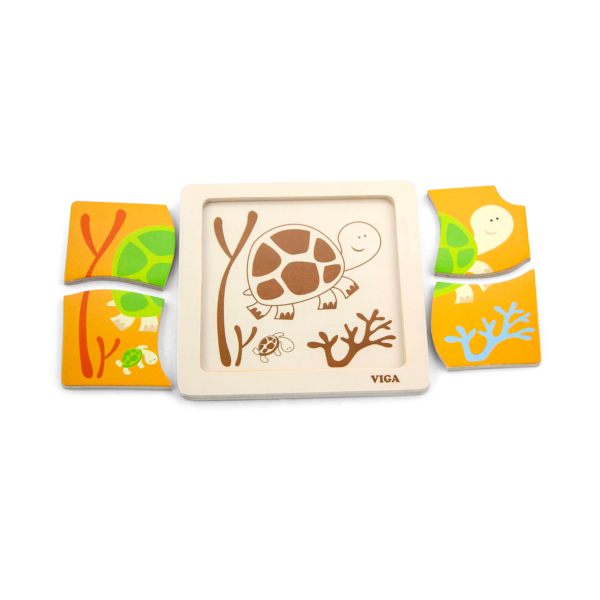 Viga Tortoise, 4 Piece Block Puzzle, Montessori Wooden Toy, Develops Sensory, Cognitive & Fine Motor Skills, Non-Toxic & Eco-friendly Kids Educational Toy, Suitable for Boys and Girls Aged 12M+
