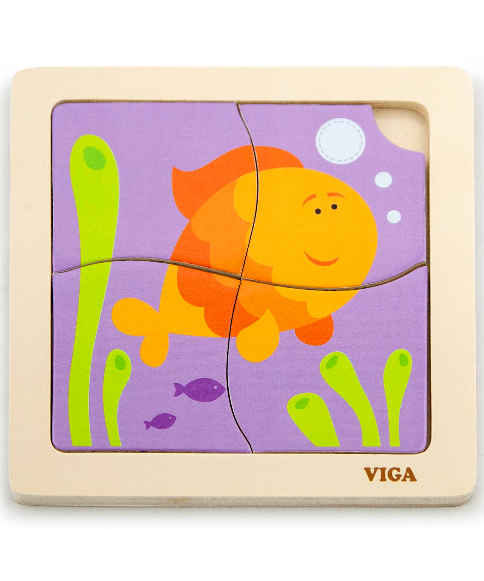 Viga Fish, 4 Piece Block Puzzle, Montessori Wooden Toy, Develops Sensory, Cognitive & Fine Motor Skills, Non-Toxic & Eco-friendly Kids Educational Toy, Suitable for Boys and Girls Aged 12M+