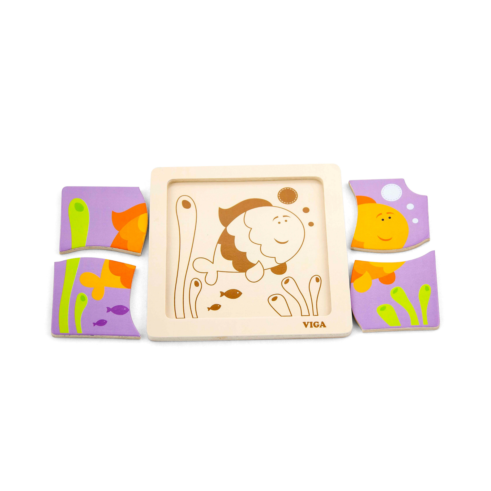 Viga Fish, 4 Piece Block Puzzle, Montessori Wooden Toy, Develops Sensory, Cognitive & Fine Motor Skills, Non-Toxic & Eco-friendly Kids Educational Toy, Suitable for Boys and Girls Aged 12M+