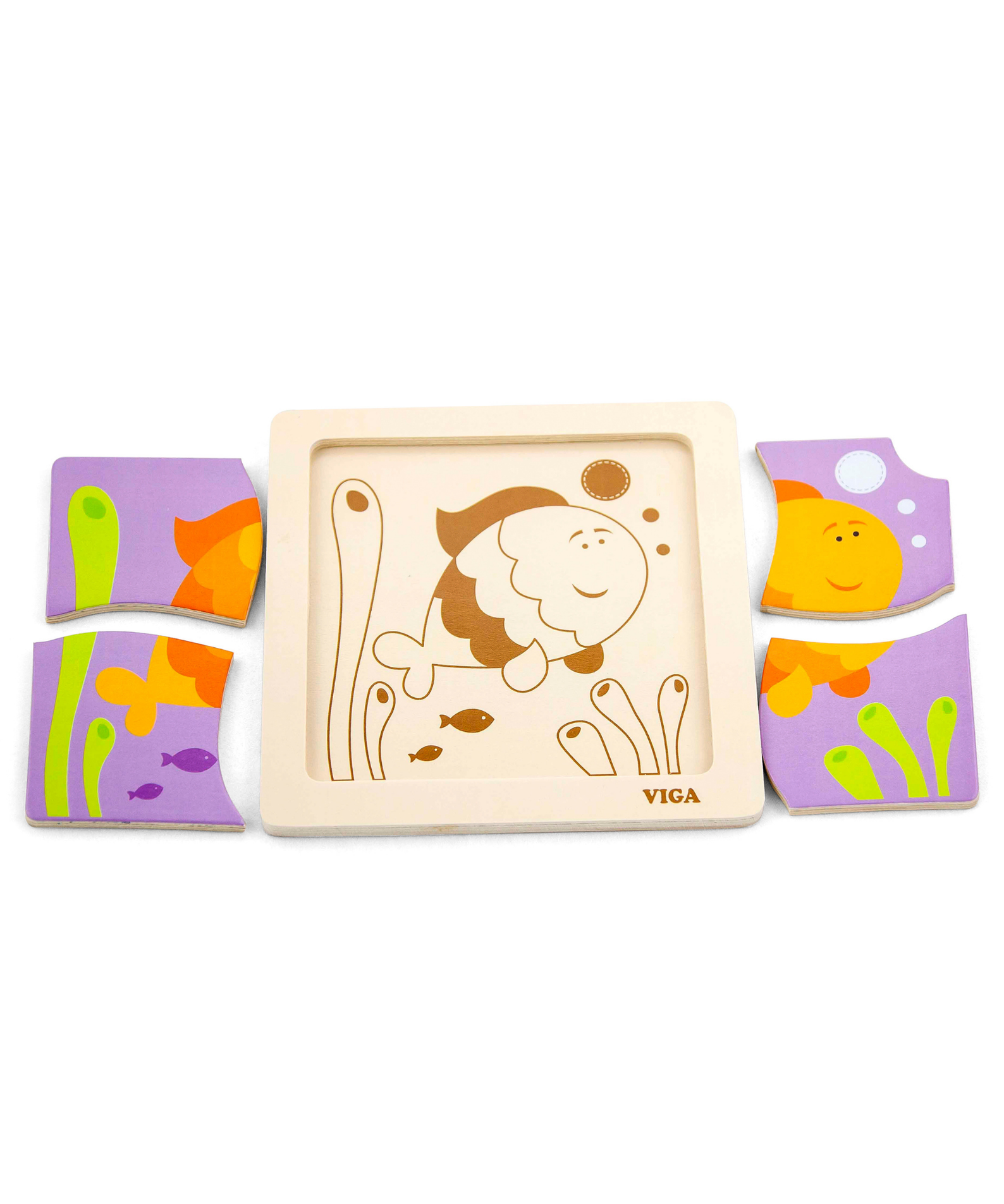 Viga Fish, 4 Piece Block Puzzle, Montessori Wooden Toy, Develops Sensory, Cognitive & Fine Motor Skills, Non-Toxic & Eco-friendly Kids Educational Toy, Suitable for Boys and Girls Aged 12M+