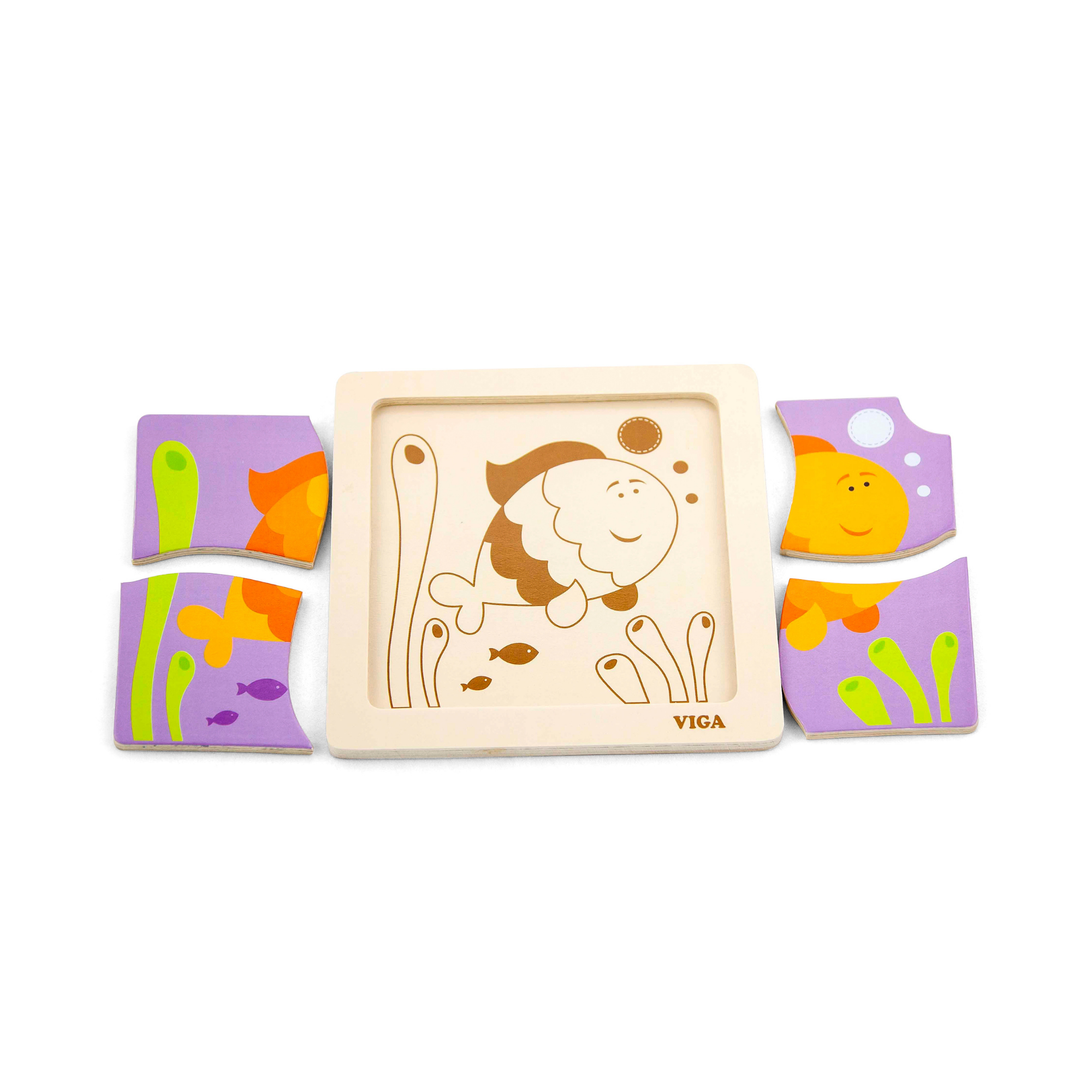 Viga Fish, 4 Piece Block Puzzle, Montessori Wooden Toy, Develops Sensory, Cognitive & Fine Motor Skills, Non-Toxic & Eco-friendly Kids Educational Toy, Suitable for Boys and Girls Aged 12M+