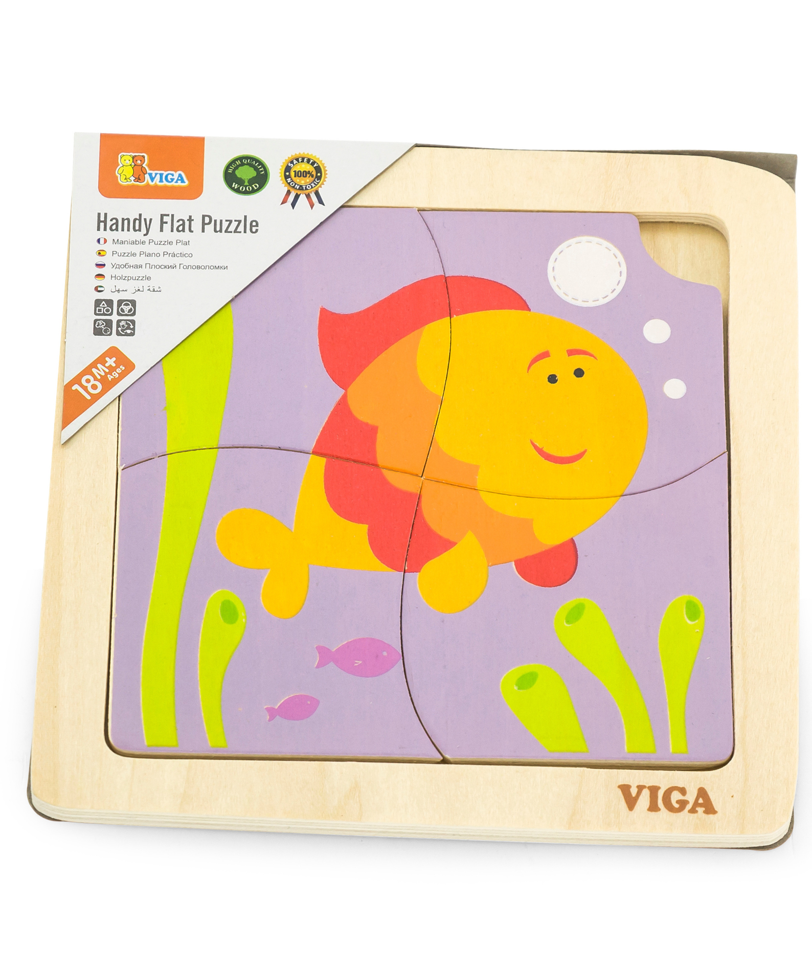 Viga Fish, 4 Piece Block Puzzle, Montessori Wooden Toy, Develops Sensory, Cognitive & Fine Motor Skills, Non-Toxic & Eco-friendly Kids Educational Toy, Suitable for Boys and Girls Aged 12M+
