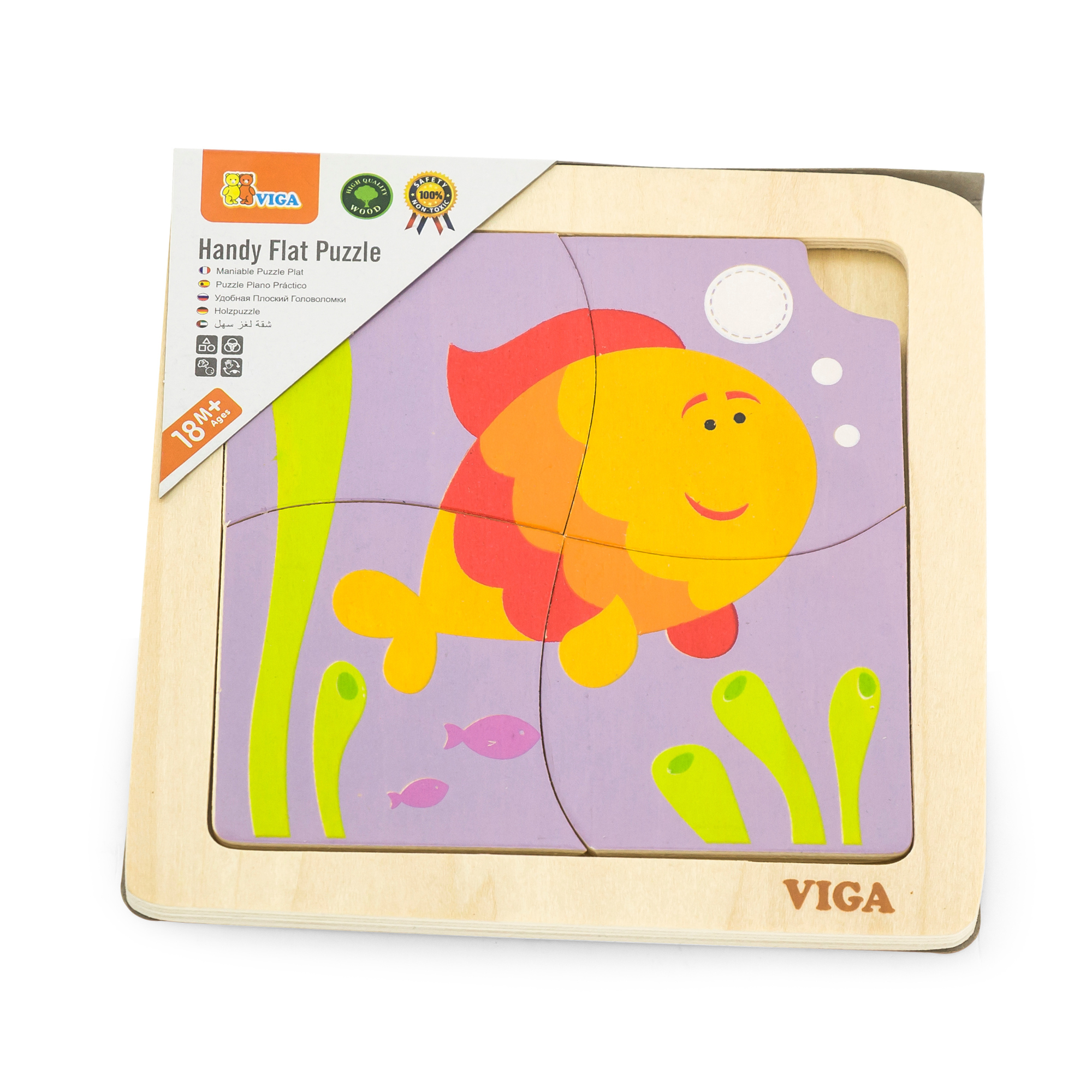 Viga Fish, 4 Piece Block Puzzle, Montessori Wooden Toy, Develops Sensory, Cognitive & Fine Motor Skills, Non-Toxic & Eco-friendly Kids Educational Toy, Suitable for Boys and Girls Aged 12M+