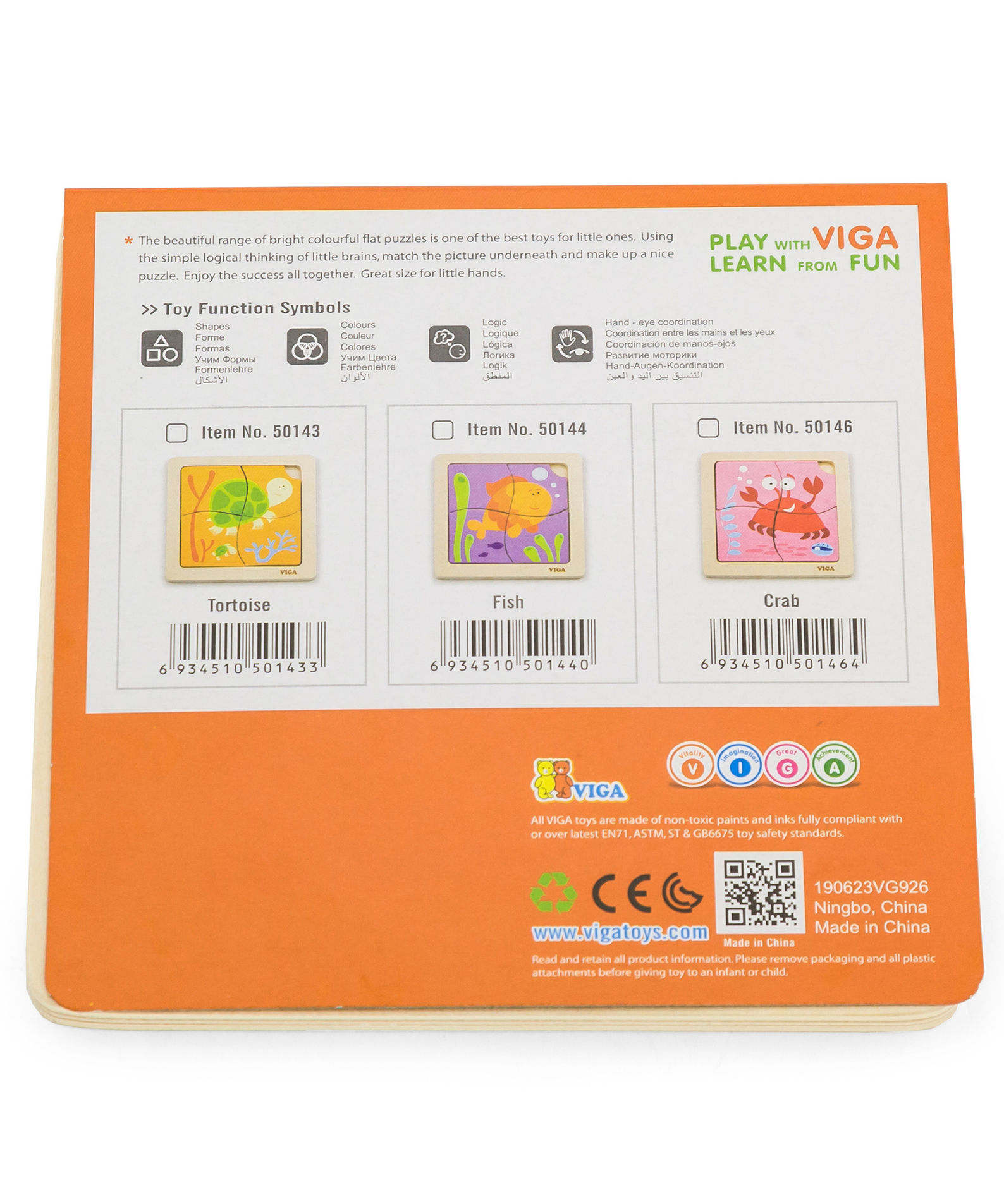 Viga Fish, 4 Piece Block Puzzle, Montessori Wooden Toy, Develops Sensory, Cognitive & Fine Motor Skills, Non-Toxic & Eco-friendly Kids Educational Toy, Suitable for Boys and Girls Aged 12M+