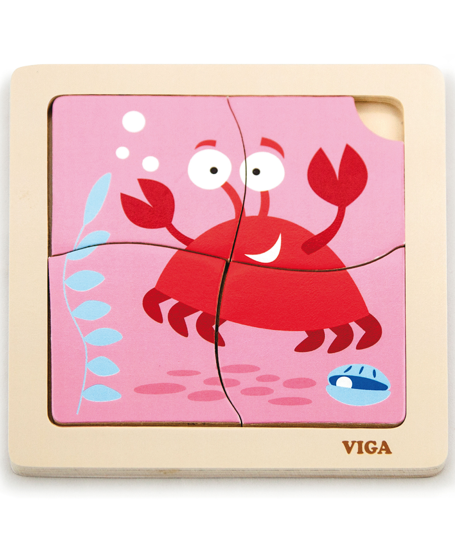 Viga Crab, 4 Piece Block Puzzle, Montessori Wooden Toy, Develops Sensory, Cognitive & Fine Motor Skills, Non-Toxic & Eco-friendly Kids Educational Toy, Suitable for Boys and Girls Aged 12M+