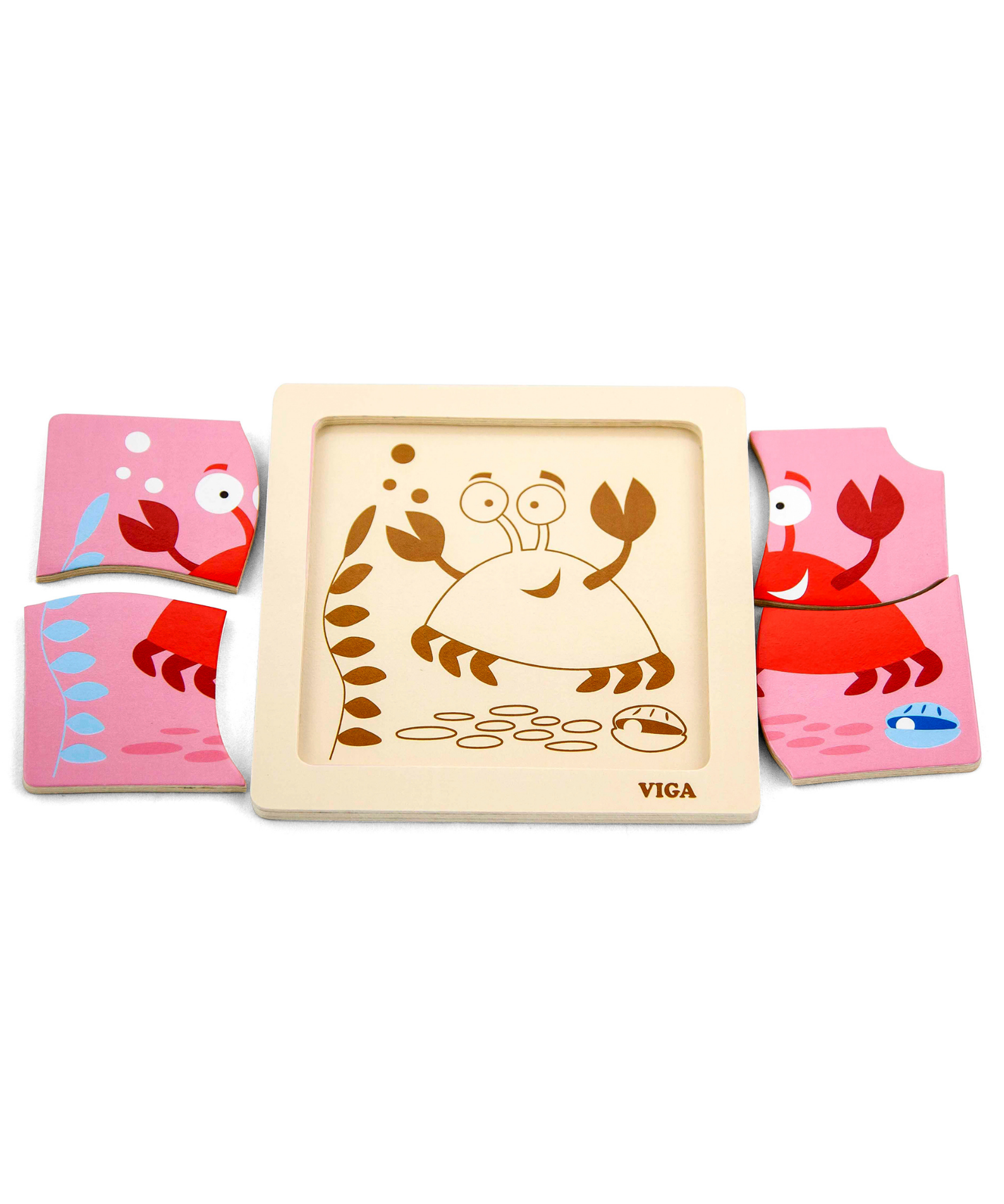 Viga Crab, 4 Piece Block Puzzle, Montessori Wooden Toy, Develops Sensory, Cognitive & Fine Motor Skills, Non-Toxic & Eco-friendly Kids Educational Toy, Suitable for Boys and Girls Aged 12M+