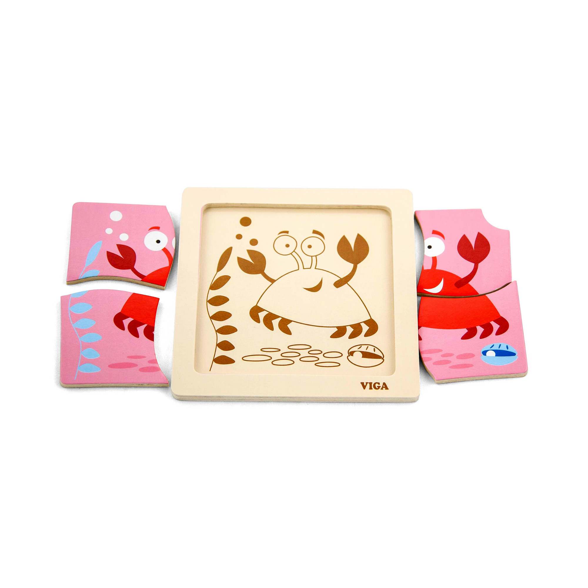 Viga Crab, 4 Piece Block Puzzle, Montessori Wooden Toy, Develops Sensory, Cognitive & Fine Motor Skills, Non-Toxic & Eco-friendly Kids Educational Toy, Suitable for Boys and Girls Aged 12M+
