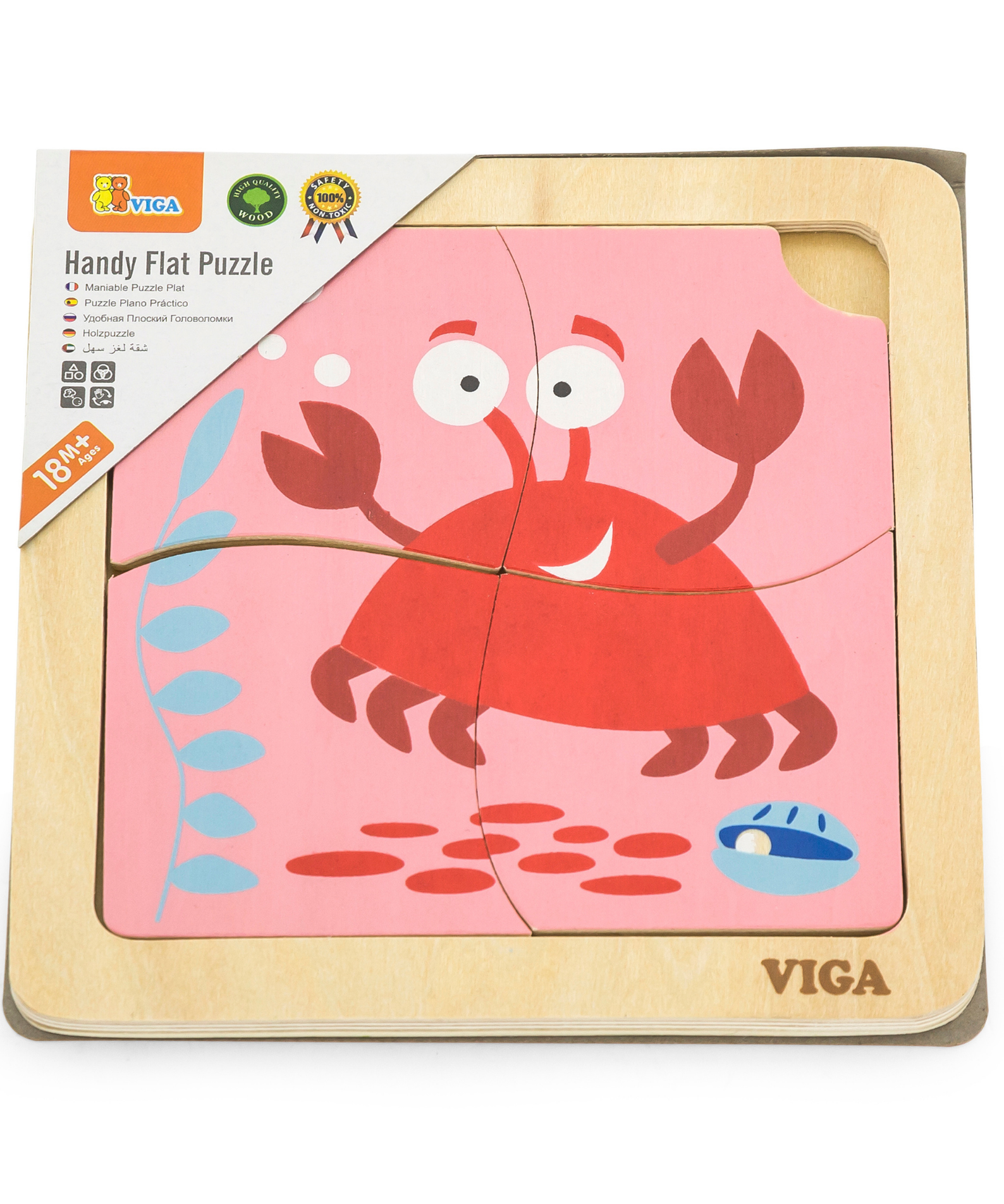 Viga Crab, 4 Piece Block Puzzle, Montessori Wooden Toy, Develops Sensory, Cognitive & Fine Motor Skills, Non-Toxic & Eco-friendly Kids Educational Toy, Suitable for Boys and Girls Aged 12M+