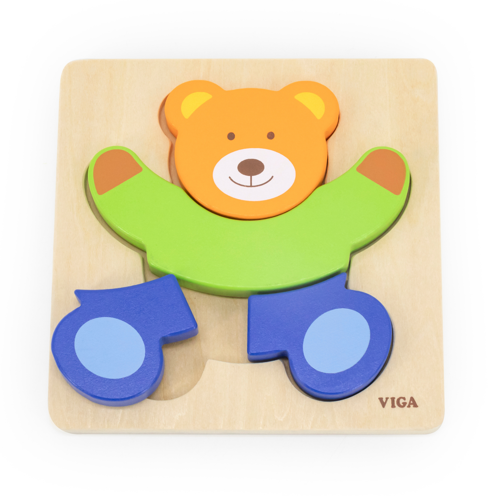 Viga Bear, 4 Piece Block Puzzle, Montessori Wooden Toy, Develops Sensory, Cognitive & Fine Motor Skills, Non-Toxic & Eco-friendly Kids Educational Toy, Suitable for Boys and Girls Aged 18M+