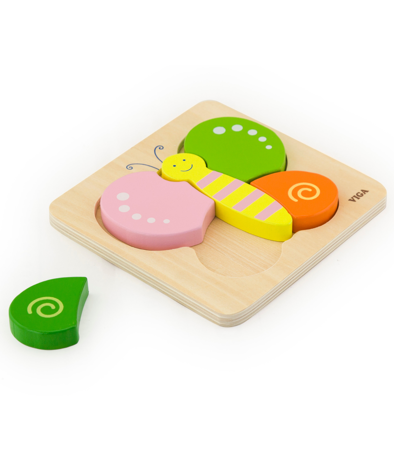 Viga Butterfly, 5 Piece Block Puzzle, Montessori Wooden Toy, Develops Sensory, Cognitive & Fine Motor Skills, Non-Toxic & Eco-friendly Kids Educational Toy, Suitable for Boys and Girls Aged 18M+