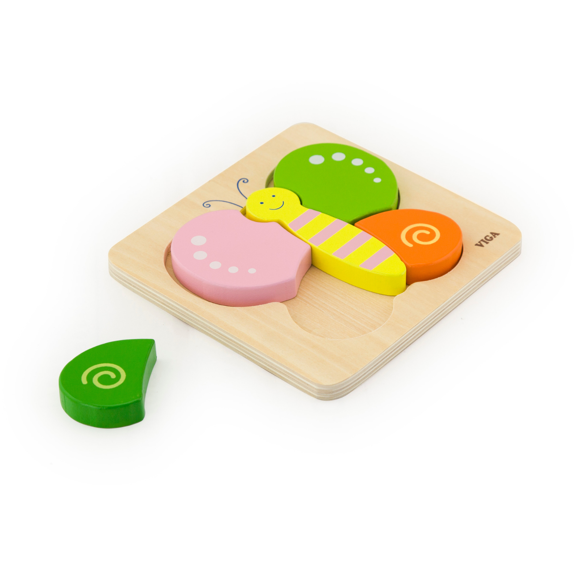 Viga Butterfly, 5 Piece Block Puzzle, Montessori Wooden Toy, Develops Sensory, Cognitive & Fine Motor Skills, Non-Toxic & Eco-friendly Kids Educational Toy, Suitable for Boys and Girls Aged 18M+