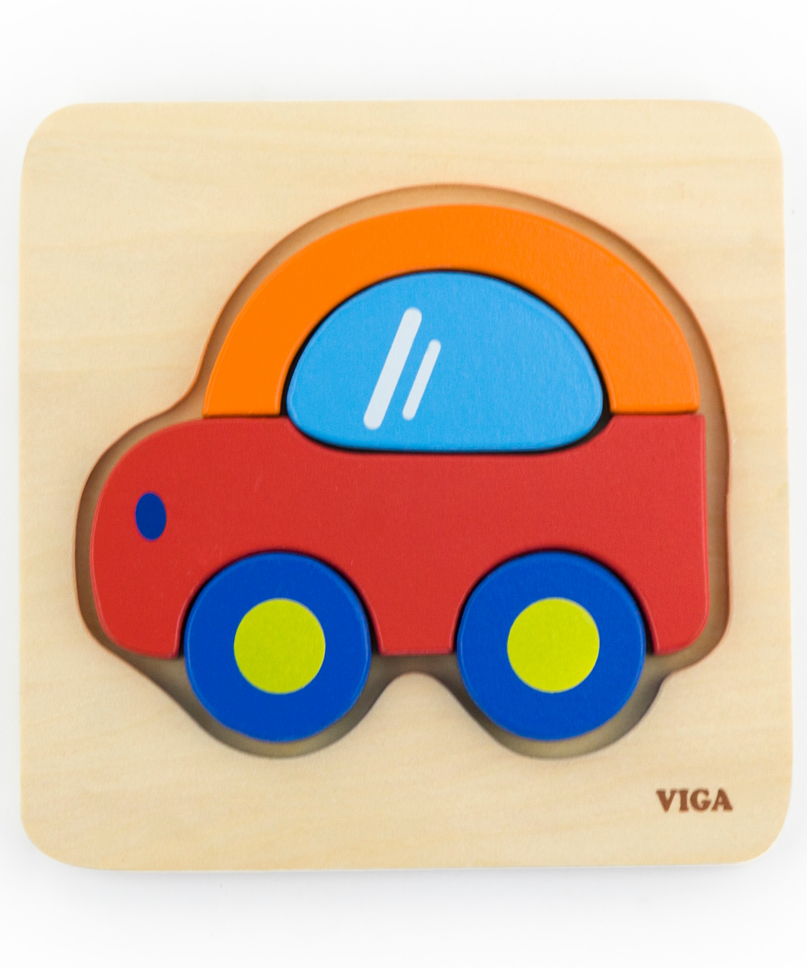 Viga Car, 5 Piece Block Puzzle, Montessori Wooden Toy, Develops Sensory, Cognitive & Fine Motor Skills, Non-Toxic & Eco-friendly Kids Educational Toy, Suitable for Boys and Girls Aged 18M+