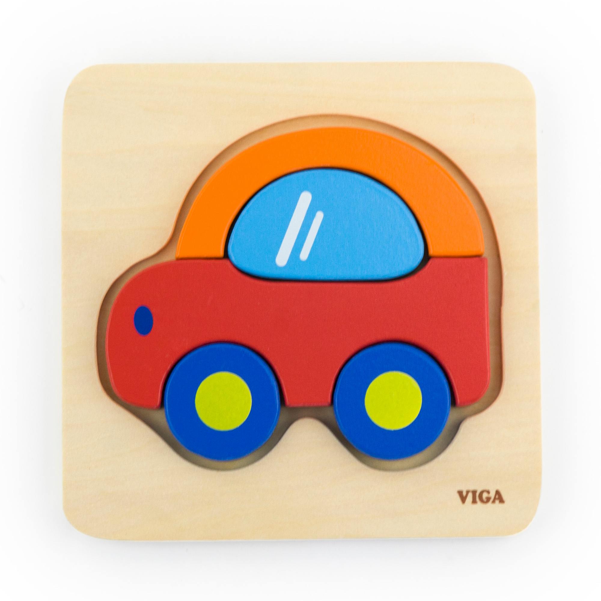Viga Car, 5 Piece Block Puzzle, Montessori Wooden Toy, Develops Sensory, Cognitive & Fine Motor Skills, Non-Toxic & Eco-friendly Kids Educational Toy, Suitable for Boys and Girls Aged 18M+