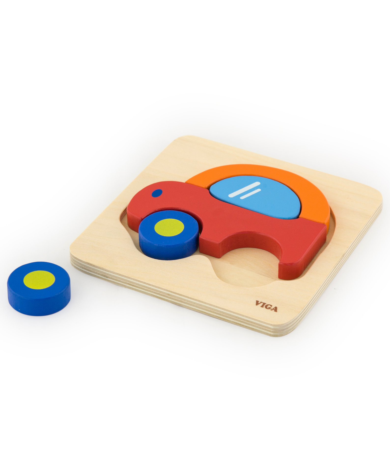 Viga Car, 5 Piece Block Puzzle, Montessori Wooden Toy, Develops Sensory, Cognitive & Fine Motor Skills, Non-Toxic & Eco-friendly Kids Educational Toy, Suitable for Boys and Girls Aged 18M+