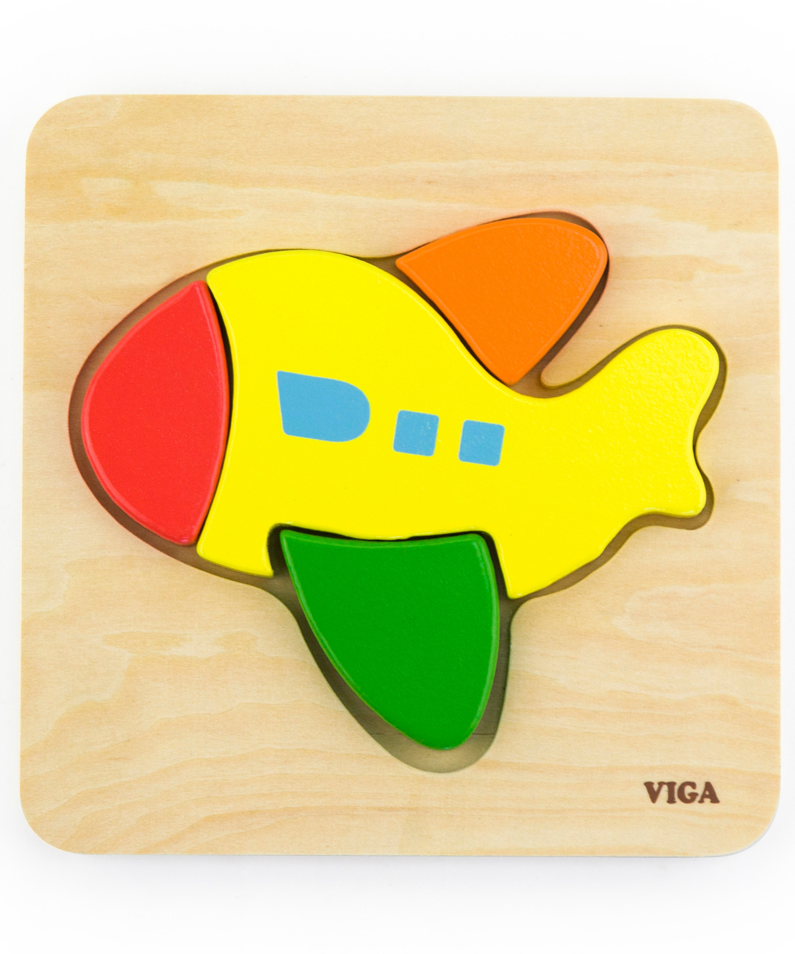 Viga Plane, 4 Piece Block Puzzle, Montessori Wooden Toy, Develops Sensory, Cognitive & Fine Motor Skills, Non-Toxic & Eco-friendly Kids Educational Toy, Suitable for Boys and Girls Aged 18M+