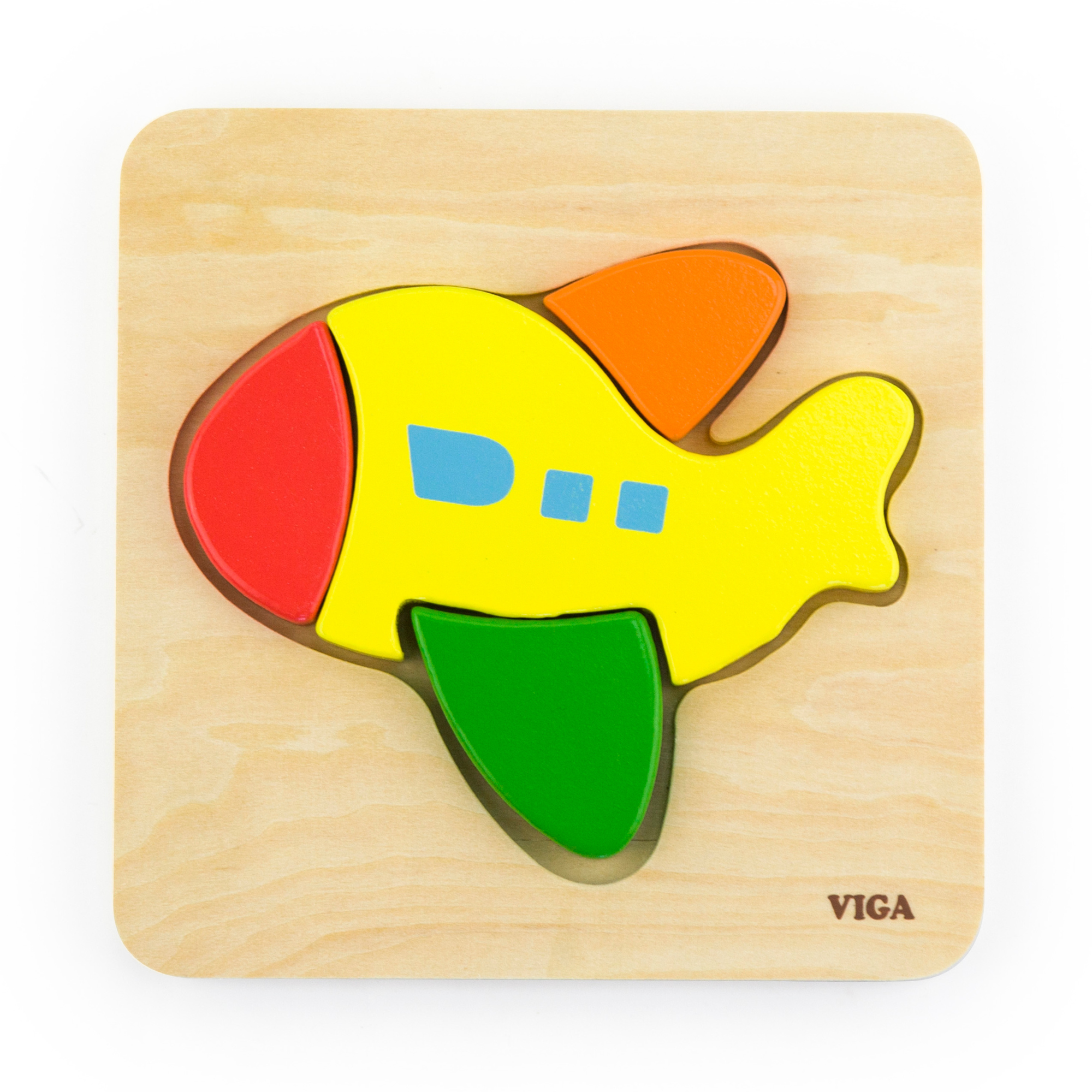 Viga Plane, 4 Piece Block Puzzle, Montessori Wooden Toy, Develops Sensory, Cognitive & Fine Motor Skills, Non-Toxic & Eco-friendly Kids Educational Toy, Suitable for Boys and Girls Aged 18M+