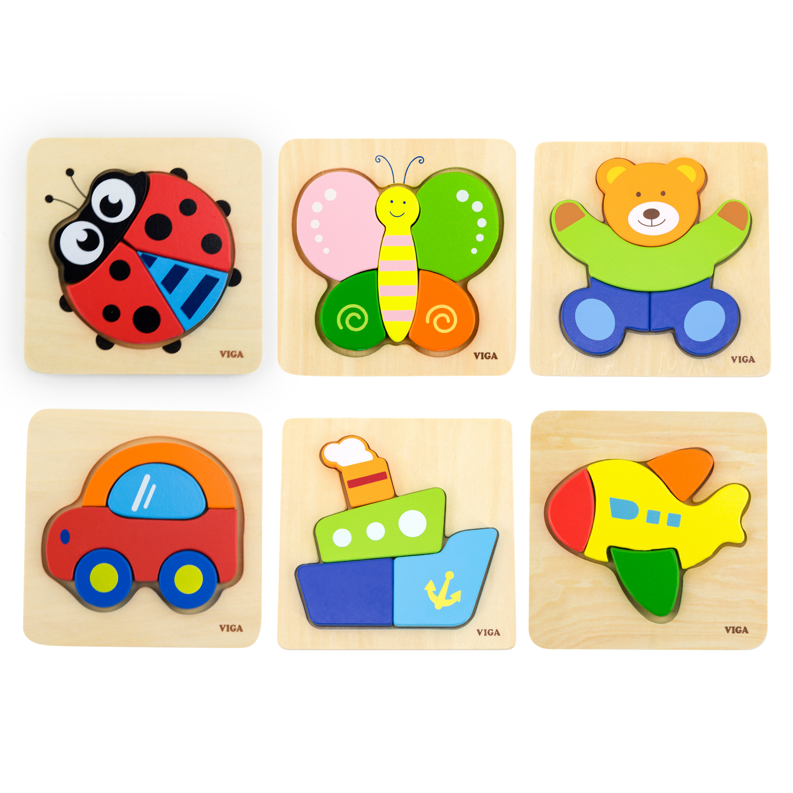 Viga Plane, 4 Piece Block Puzzle, Montessori Wooden Toy, Develops Sensory, Cognitive & Fine Motor Skills, Non-Toxic & Eco-friendly Kids Educational Toy, Suitable for Boys and Girls Aged 18M+