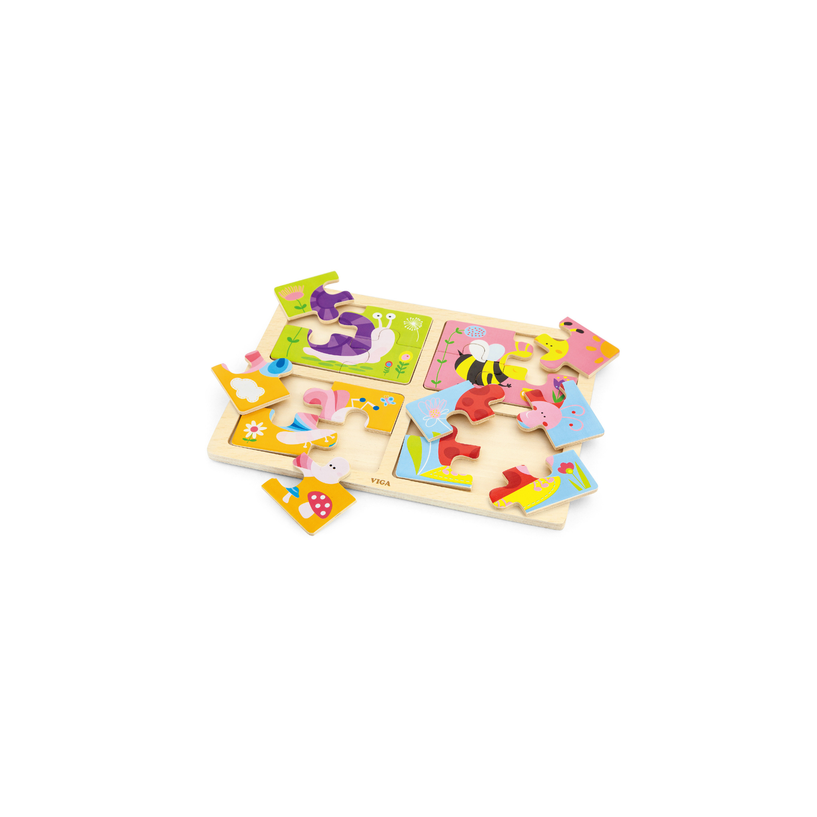 Viga 4 in 1 Insect, 16 Piece Block Puzzle, Montessori Wooden Toy, Develops Sensory, Cognitive & Fine Motor Skills, Non-Toxic & Eco-friendly Kids Educational Toy, Suitable for Boys and Girls Aged 18M+