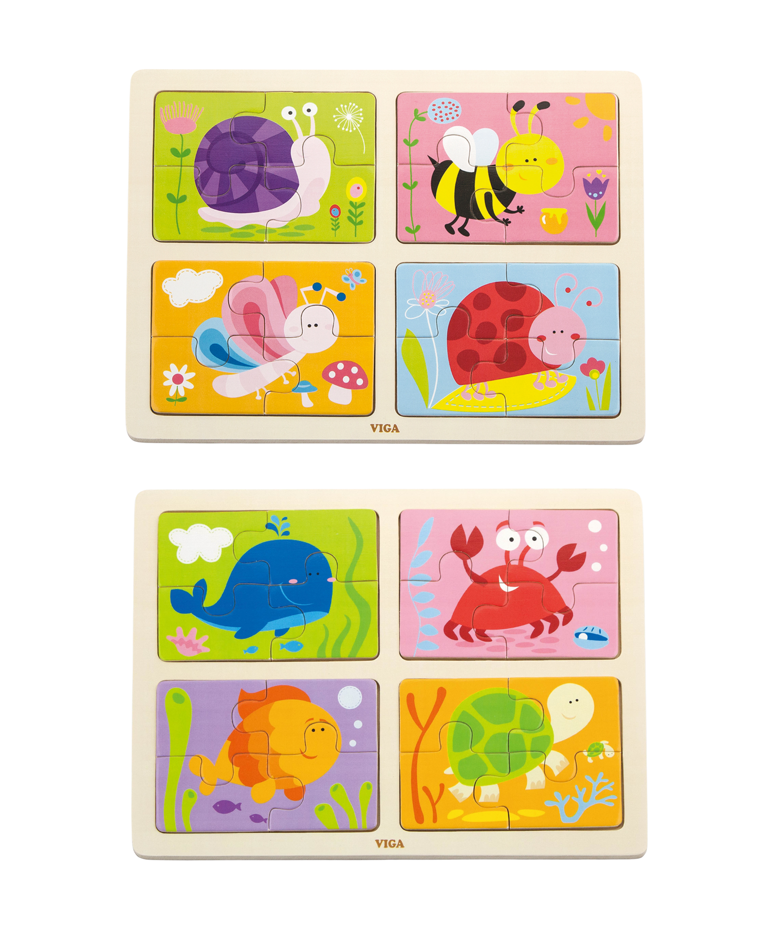 Viga 4 in 1 Insect, 16 Piece Block Puzzle, Montessori Wooden Toy, Develops Sensory, Cognitive & Fine Motor Skills, Non-Toxic & Eco-friendly Kids Educational Toy, Suitable for Boys and Girls Aged 18M+