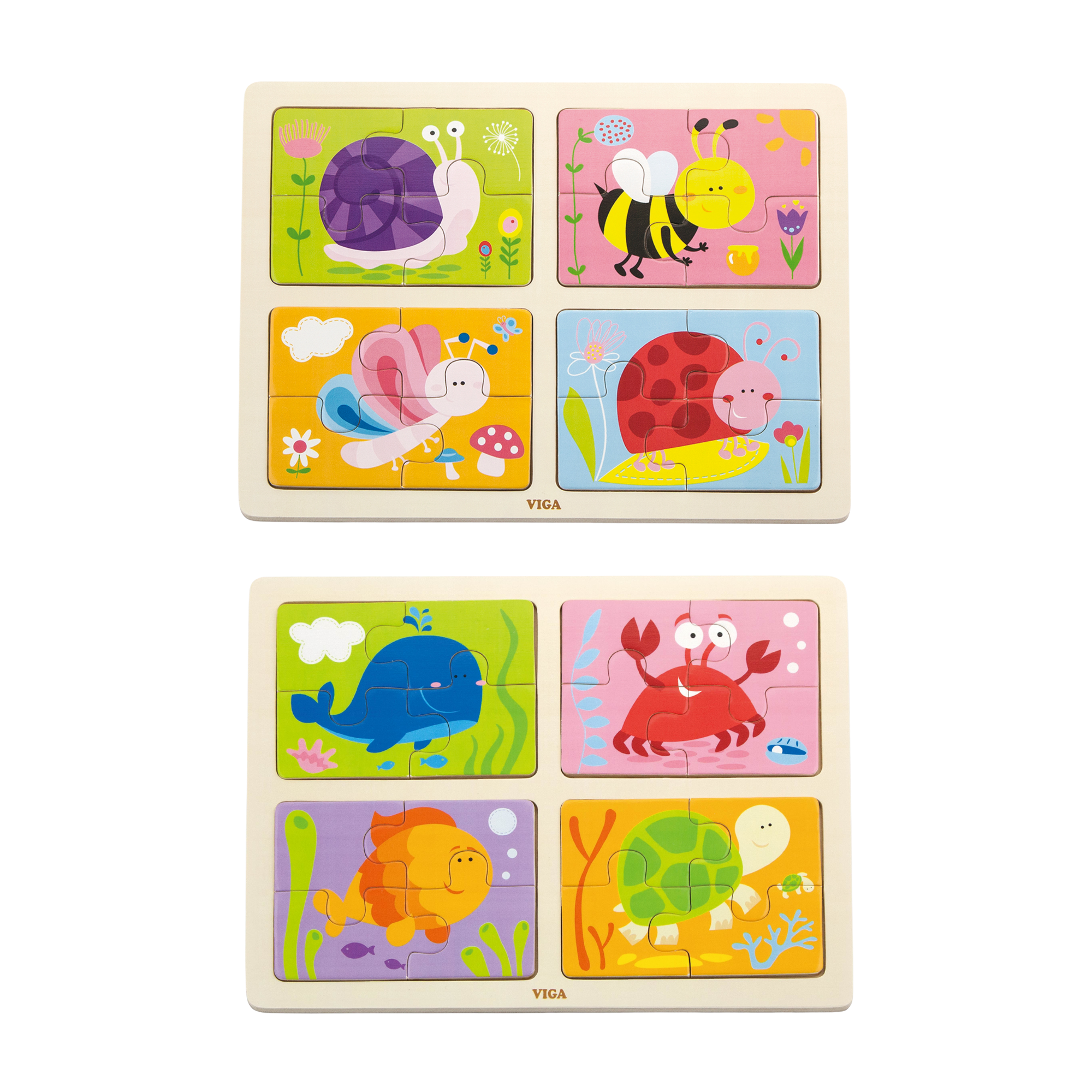 Viga 4 in 1 Sea, 16 Piece Block Puzzle, Montessori Wooden Toy, Develops Sensory, Cognitive & Fine Motor Skills, Non-Toxic & Eco-friendly Kids Educational Toy, Suitable for Boys and Girls Aged 18M+