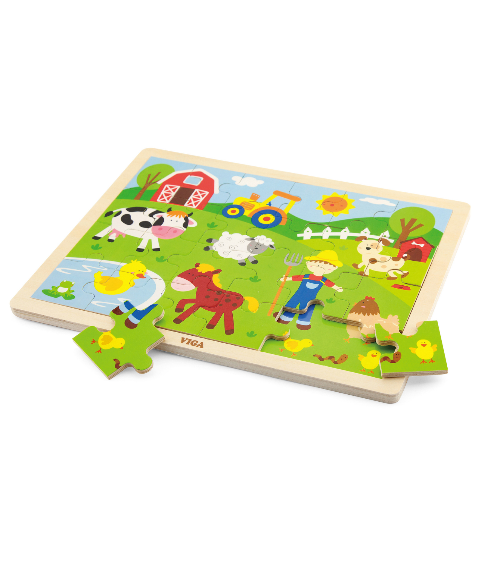 Viga Farm, 24 Piece Jigsaw Puzzle, Montessori Wooden Toy, Develops Sensory, Cognitive & Fine Motor Skills, Non-Toxic & Eco-friendly Kids Educational Toy, Suitable for Boys and Girls Aged 2Y+