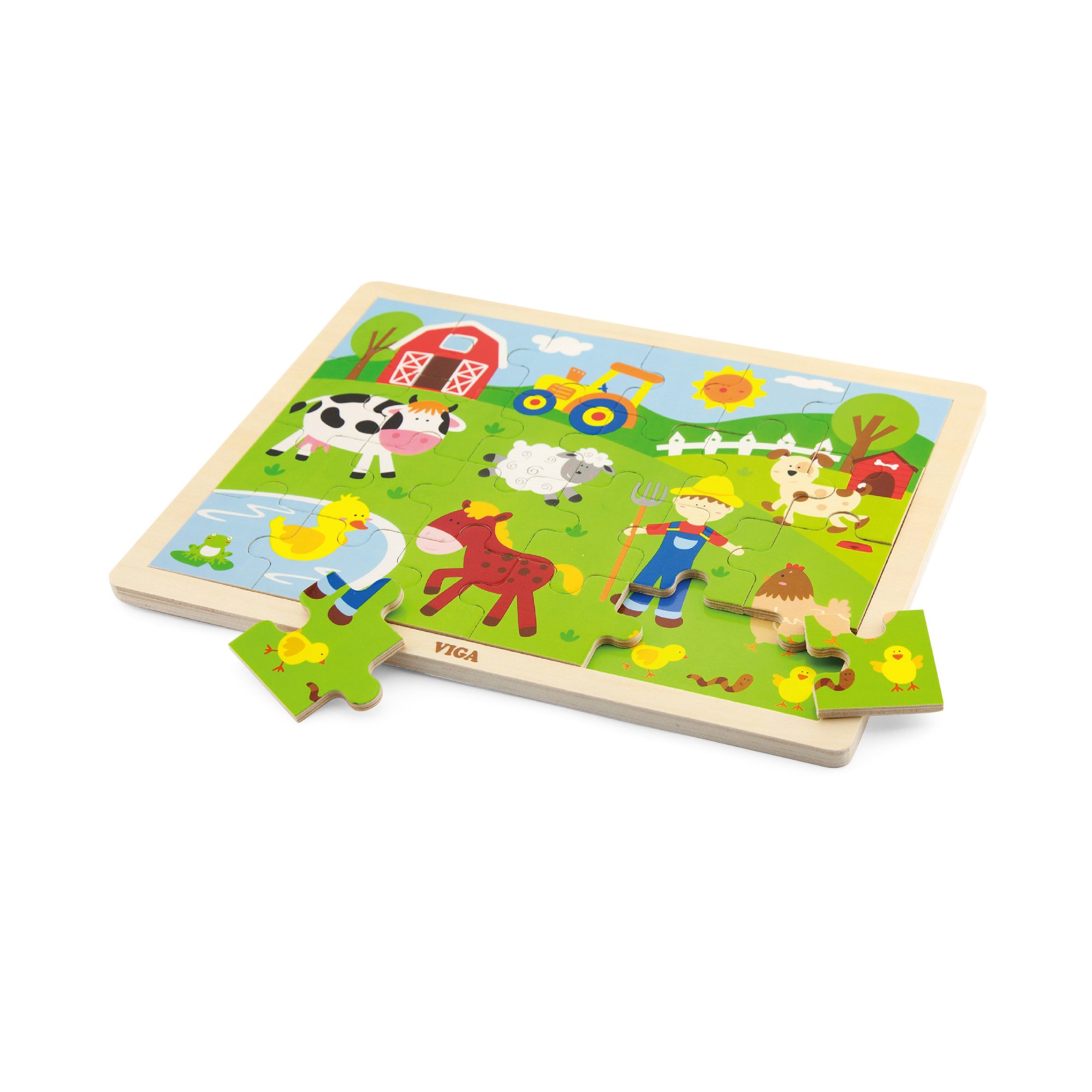 Viga Farm, 24 Piece Jigsaw Puzzle, Montessori Wooden Toy, Develops Sensory, Cognitive & Fine Motor Skills, Non-Toxic & Eco-friendly Kids Educational Toy, Suitable for Boys and Girls Aged 2Y+