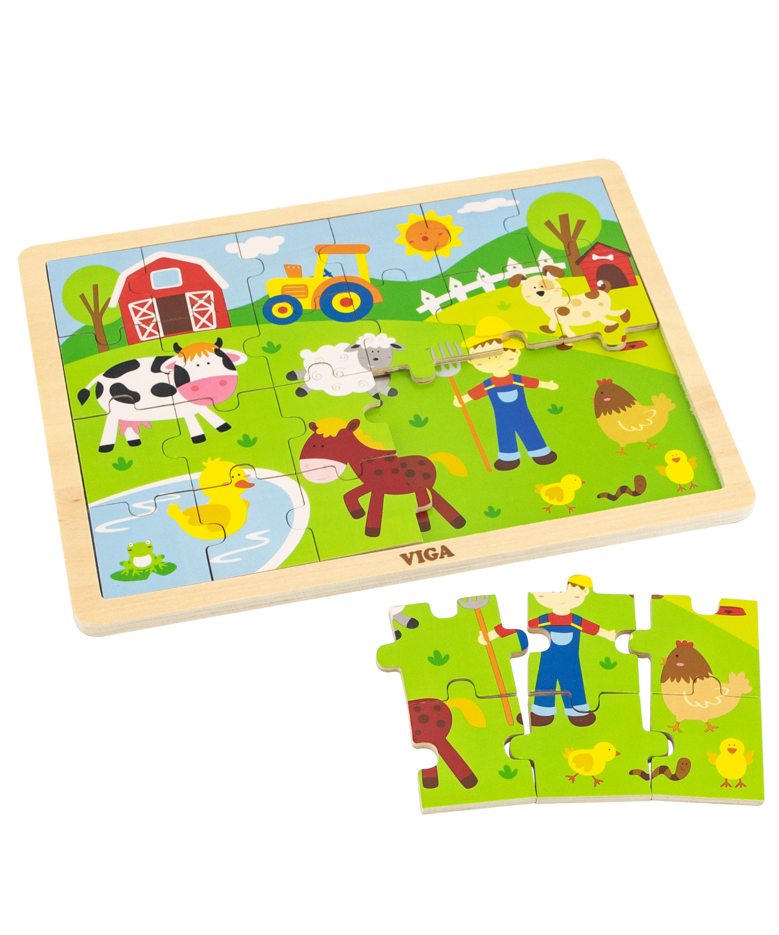 Viga Farm, 24 Piece Jigsaw Puzzle, Montessori Wooden Toy, Develops Sensory, Cognitive & Fine Motor Skills, Non-Toxic & Eco-friendly Kids Educational Toy, Suitable for Boys and Girls Aged 2Y+