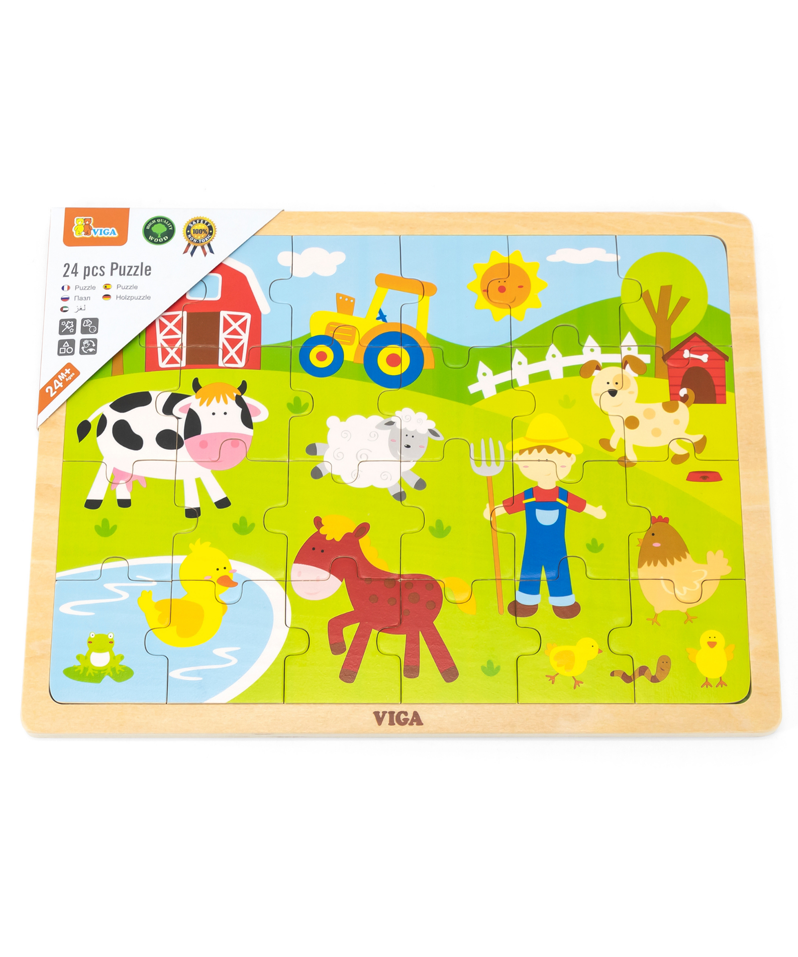Viga Farm, 24 Piece Jigsaw Puzzle, Montessori Wooden Toy, Develops Sensory, Cognitive & Fine Motor Skills, Non-Toxic & Eco-friendly Kids Educational Toy, Suitable for Boys and Girls Aged 2Y+