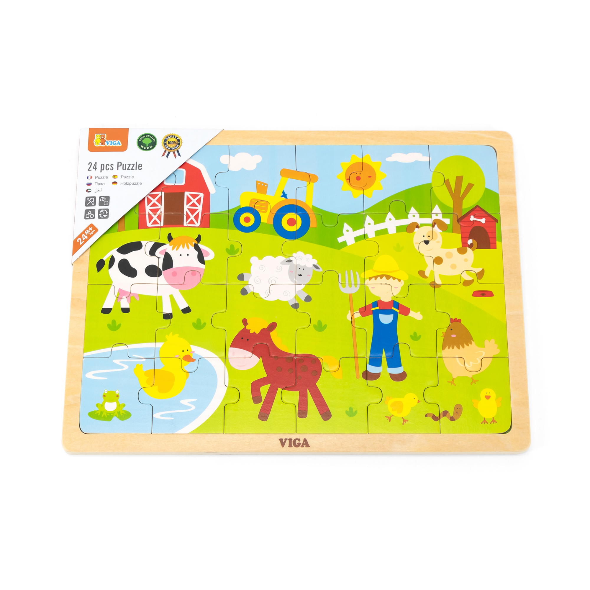 Viga Farm, 24 Piece Jigsaw Puzzle, Montessori Wooden Toy, Develops Sensory, Cognitive & Fine Motor Skills, Non-Toxic & Eco-friendly Kids Educational Toy, Suitable for Boys and Girls Aged 2Y+