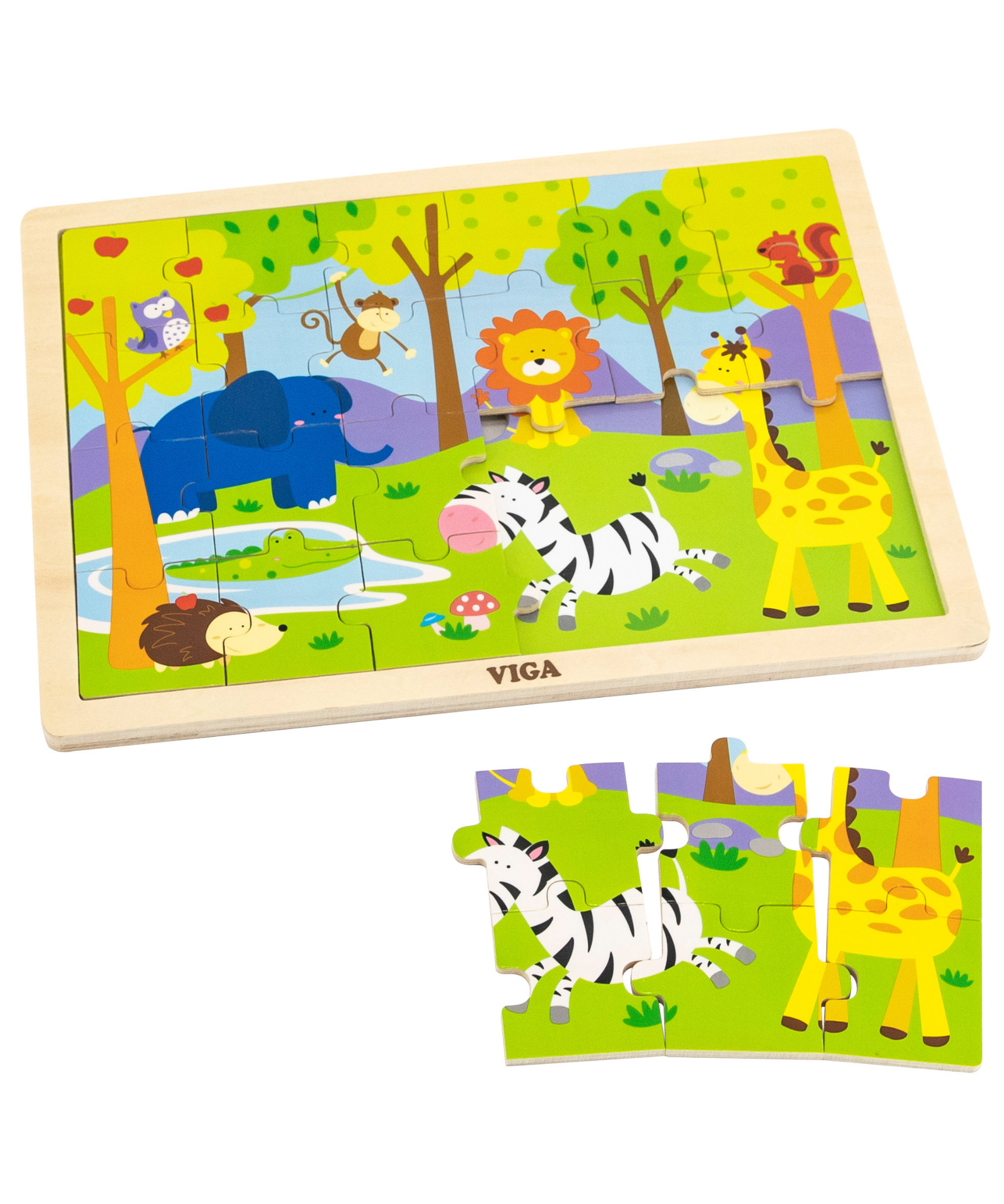 Viga Safari, 24 Piece Jigsaw Puzzle, Montessori Wooden Toy, Develops Sensory, Cognitive & Fine Motor Skills, Non-Toxic & Eco-friendly Kids Educational Toy, Suitable for Boys and Girls Aged 2Y+