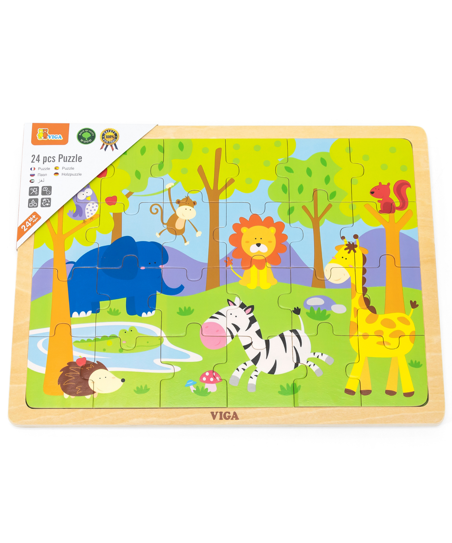 Viga Safari, 24 Piece Jigsaw Puzzle, Montessori Wooden Toy, Develops Sensory, Cognitive & Fine Motor Skills, Non-Toxic & Eco-friendly Kids Educational Toy, Suitable for Boys and Girls Aged 2Y+