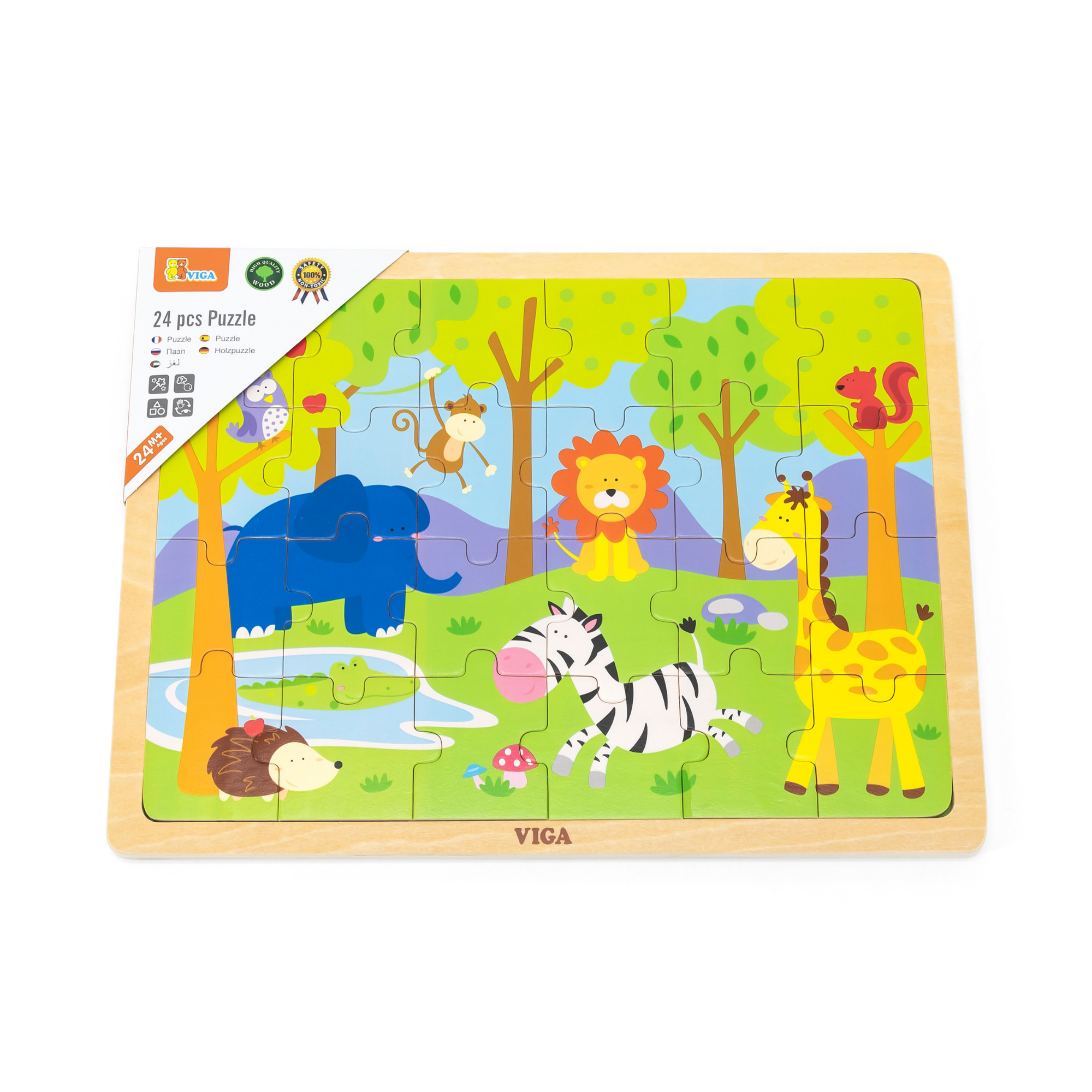 Viga Safari, 24 Piece Jigsaw Puzzle, Montessori Wooden Toy, Develops Sensory, Cognitive & Fine Motor Skills, Non-Toxic & Eco-friendly Kids Educational Toy, Suitable for Boys and Girls Aged 2Y+