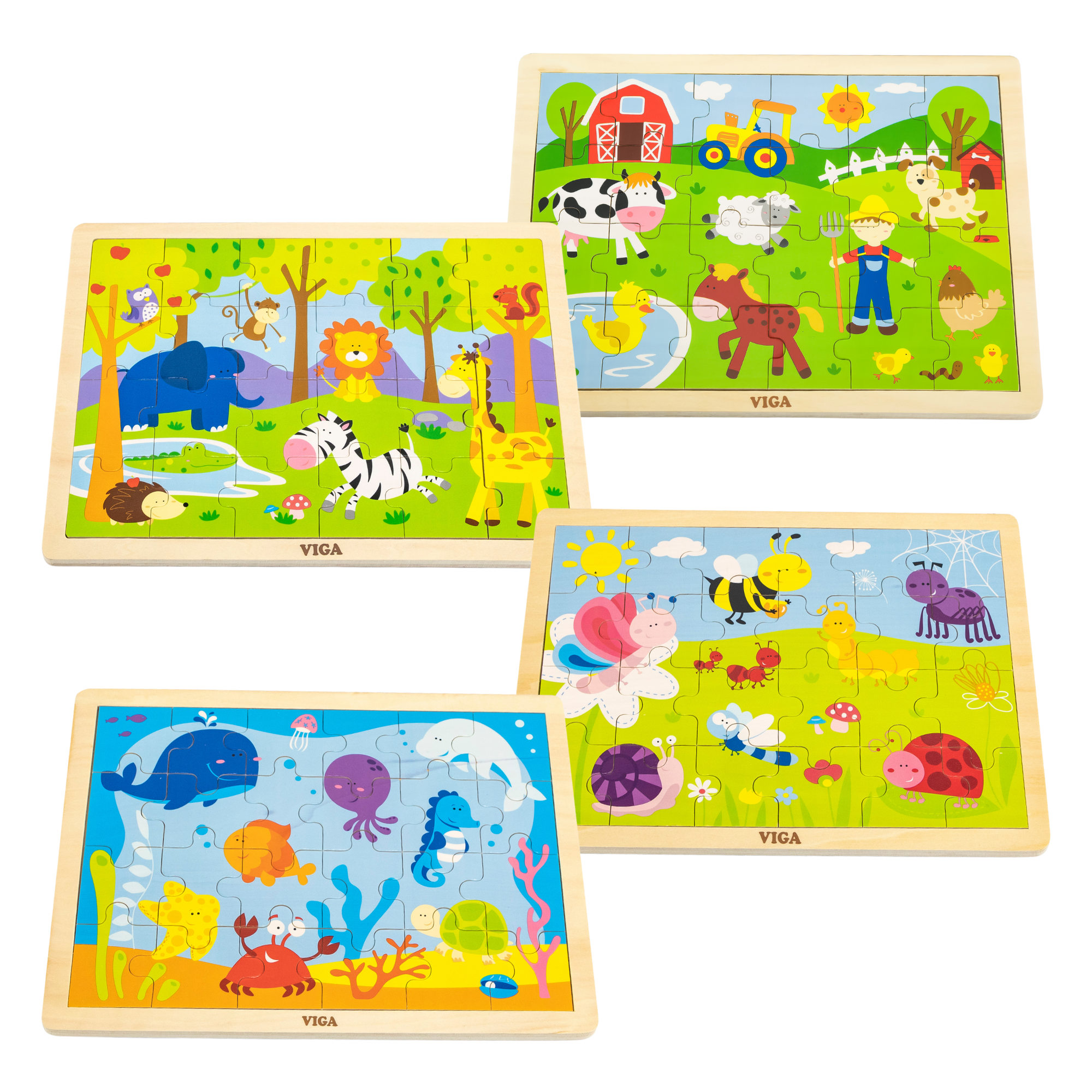 Viga Safari, 24 Piece Jigsaw Puzzle, Montessori Wooden Toy, Develops Sensory, Cognitive & Fine Motor Skills, Non-Toxic & Eco-friendly Kids Educational Toy, Suitable for Boys and Girls Aged 2Y+